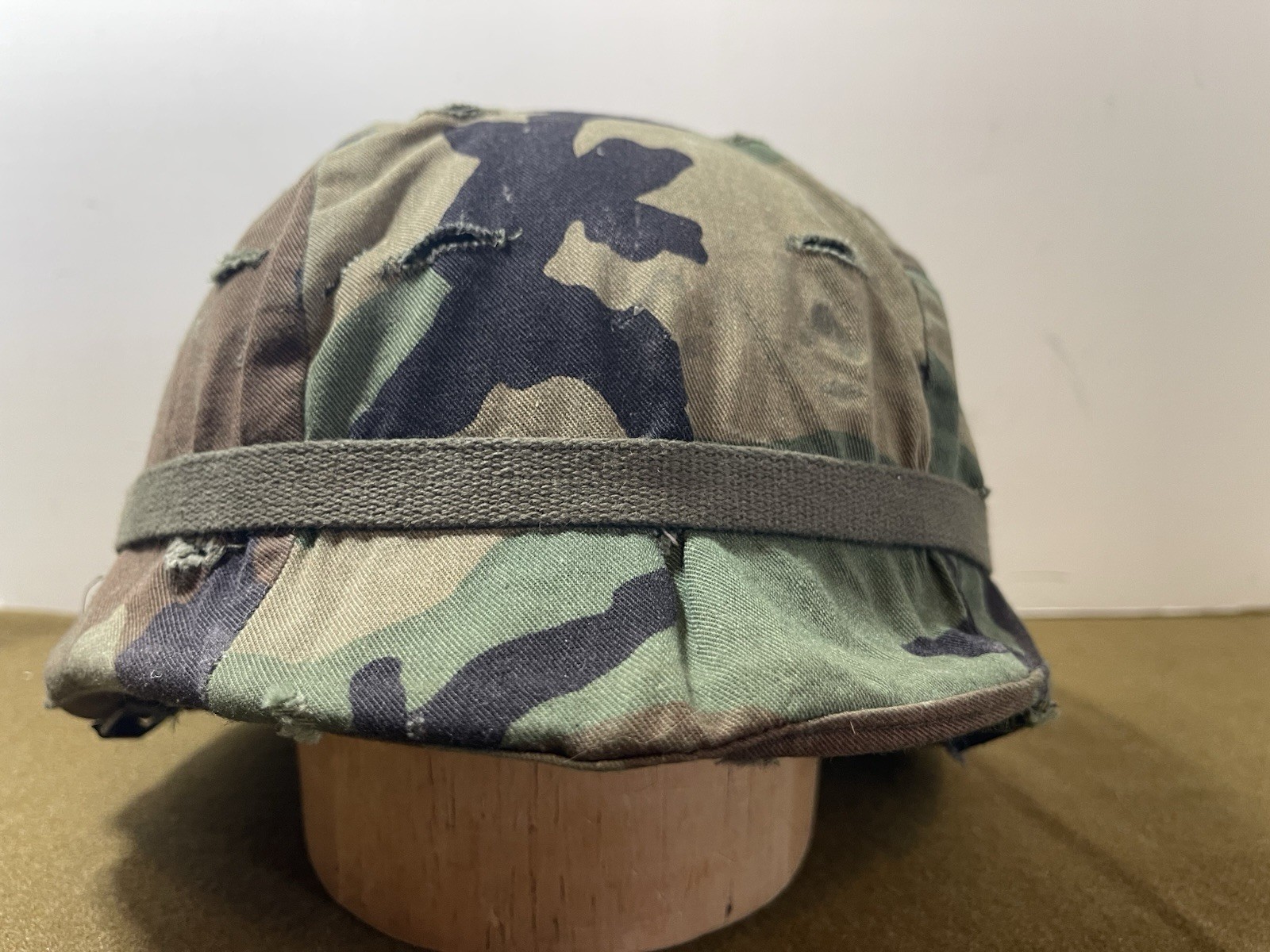 US Army M1 Helmet Shell With Cover And Chin Strap 1980s Vintage No Liner