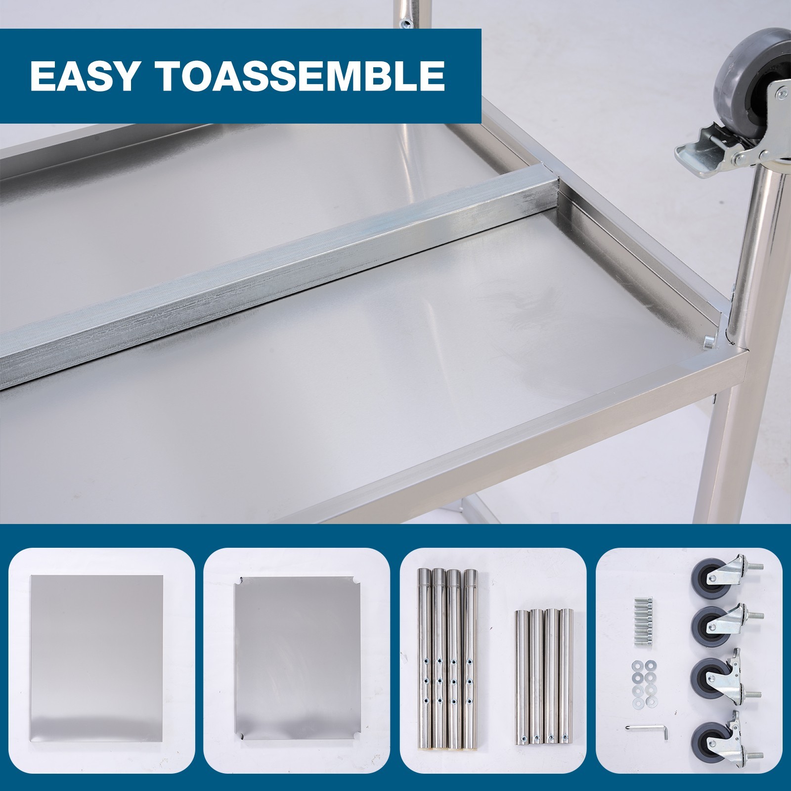 Stainless steel work prep table on wheels 60x24 inches for kitchen or garage