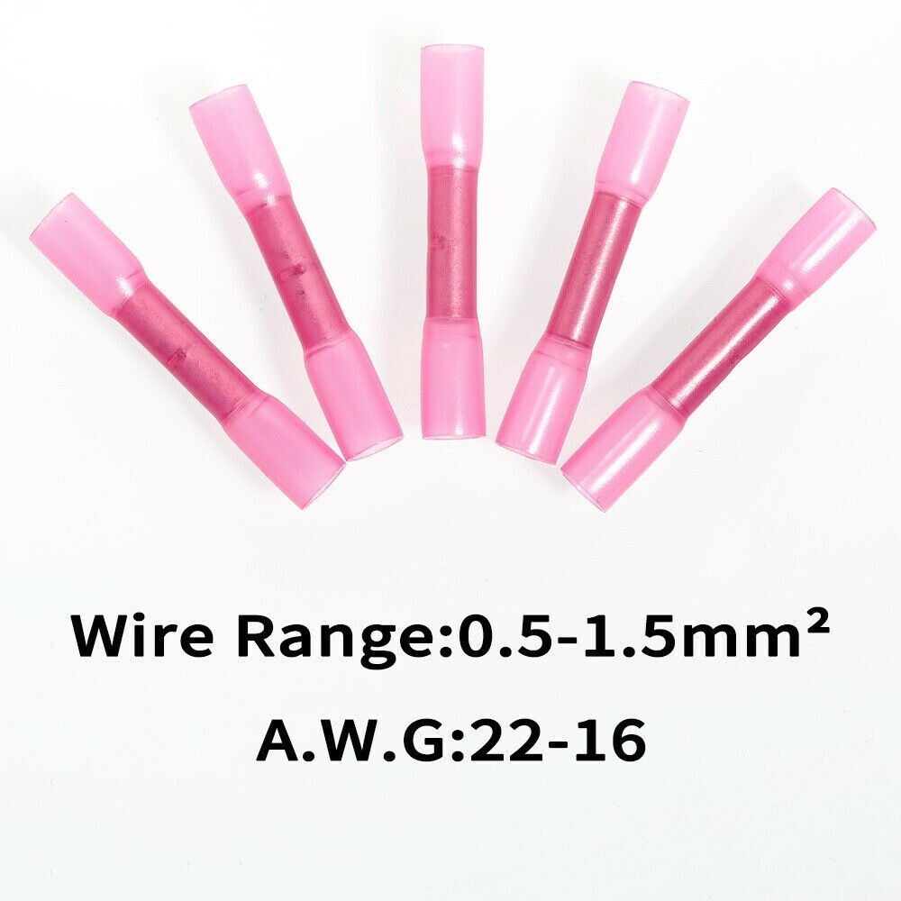 1000PCS Heat Shrink Waterproof Wire Connectors Red 22-16 AWG Butt Seal Terminals
