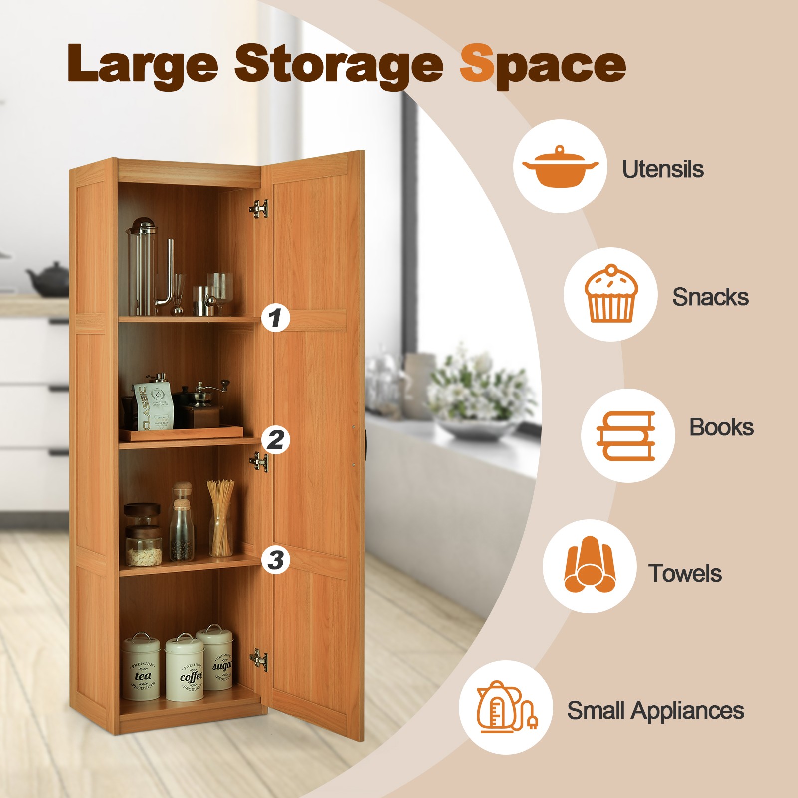 Farmhouse Freestanding Floor Cabinet Tall Storage Cabinet w/ 4 Storage Shelves