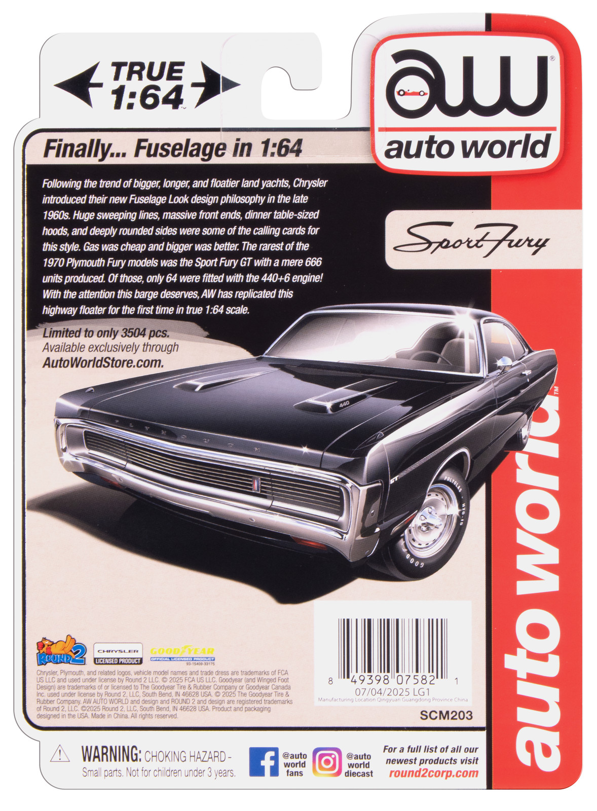 Auto World 1970 Plymouth Sport Fury GT (Black Velvet) (AW Exclusive) 1:64 Diecas