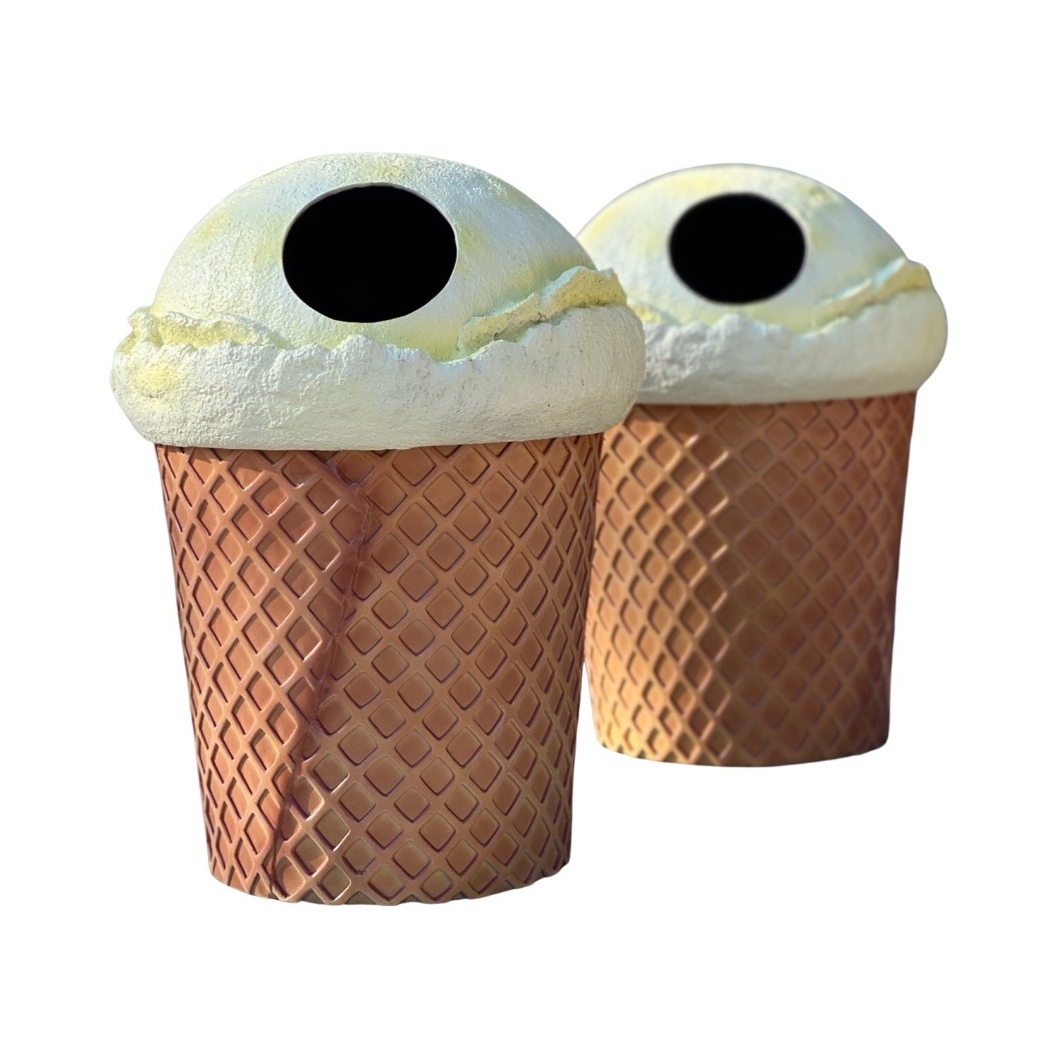 Waffle Ice Cream Cone Trash Cans Pair in Vanilla