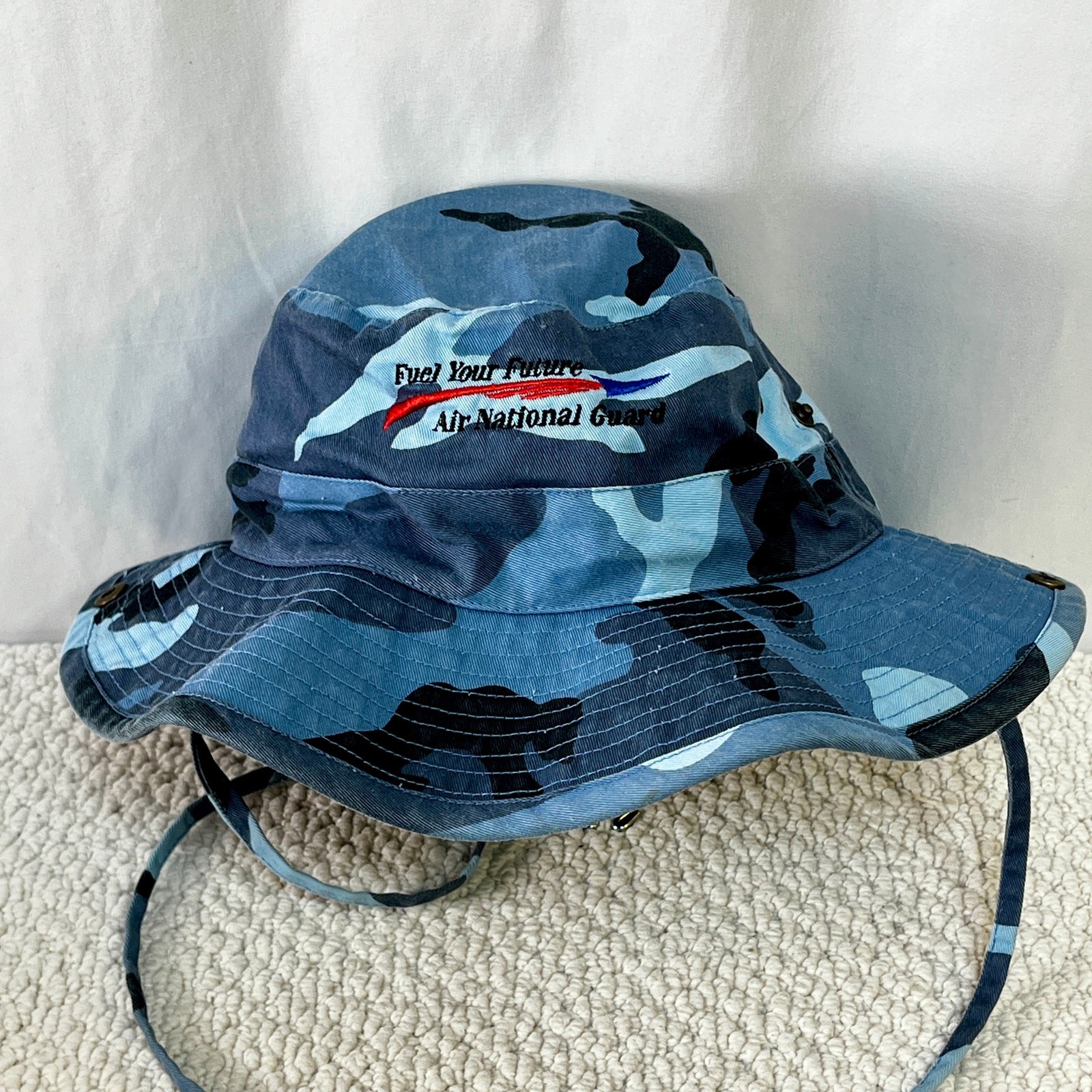 Air National Guard Bucket Hat Blue Camo Canvas Boonie Fuel Your Future O/S Promo