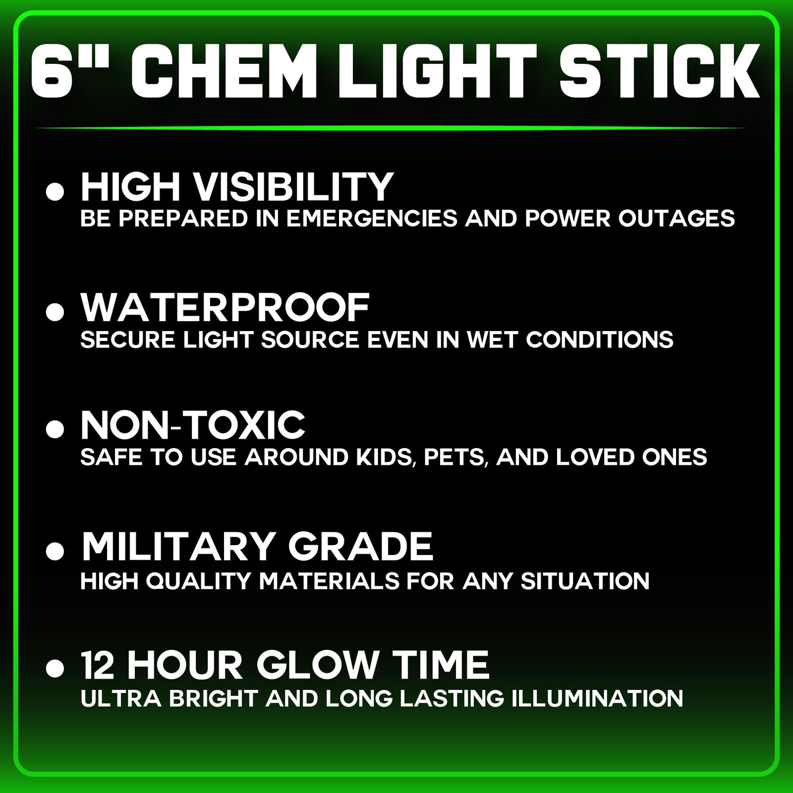 Green Glow Sticks Emergency Chem Lights (6", 25 Pack) Military Grade 12 Hour ...