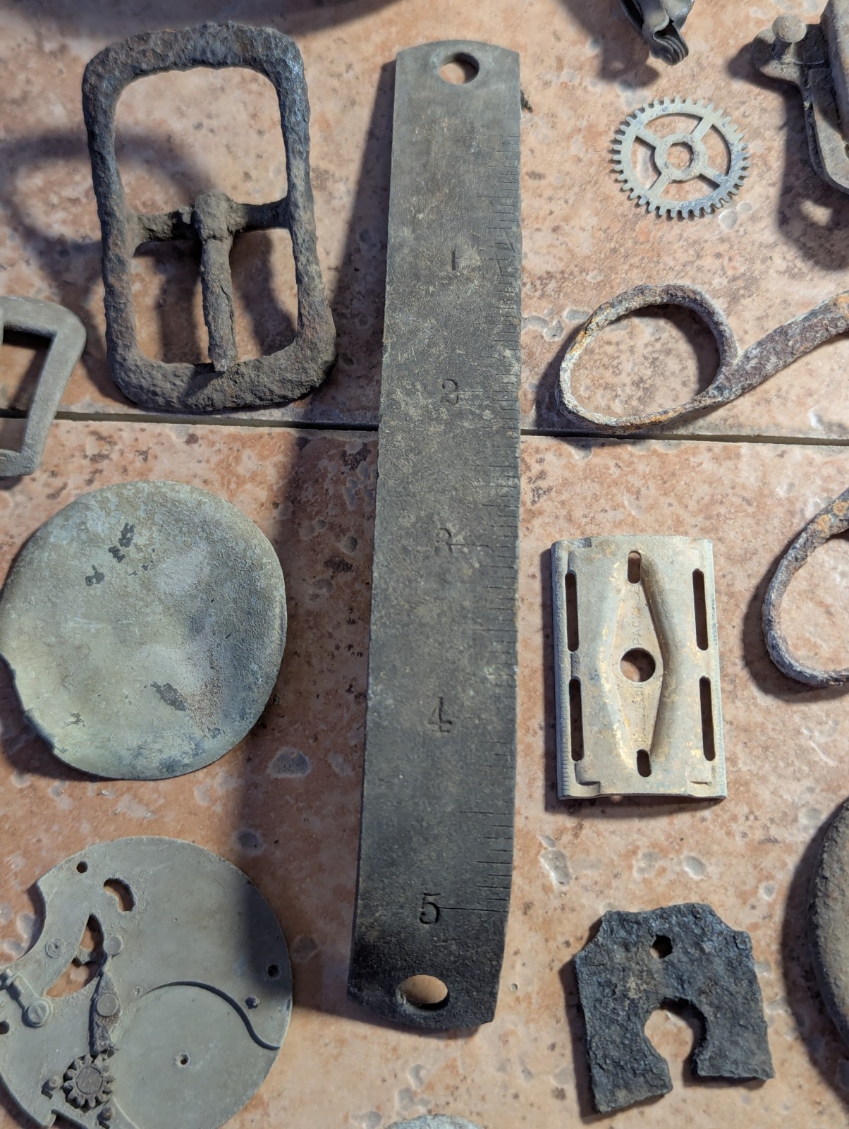 Dug Relics Vintage Iron Axle Grease Tin Door Knob Barrel Spigot Brass Ruler