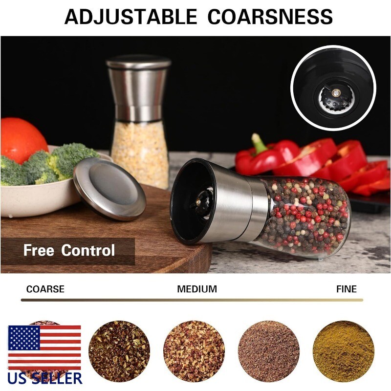 1PC Salt and Pepper Grinder Set Adjustable Coarseness Mills Glass Refillable