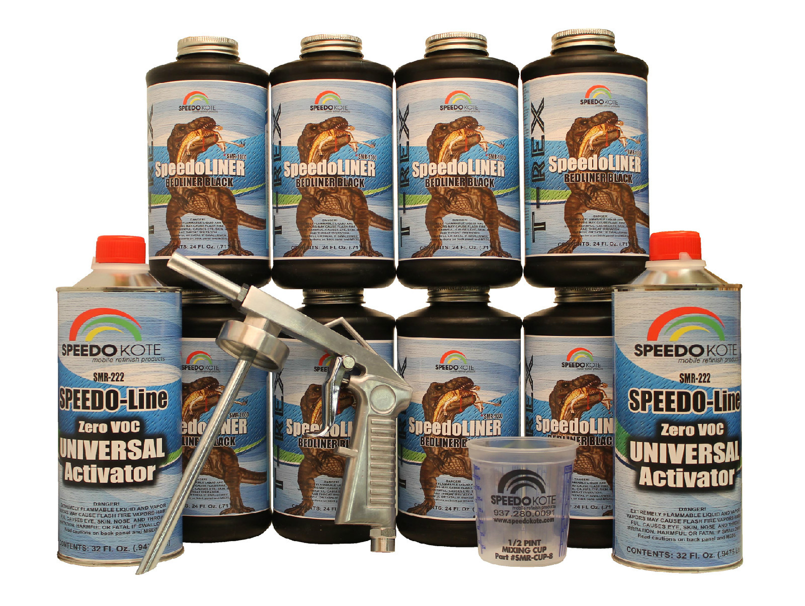 T-Rex Black spray-on truck Bed Liner, SMR-1000-K8 Truck Bedliner kit w/Free Gun