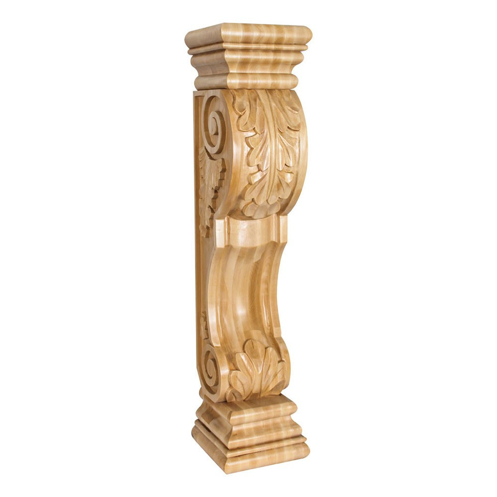 One- 8" W x 8" D x 36" H Solid Wood Acanthus Fireplace Corbel