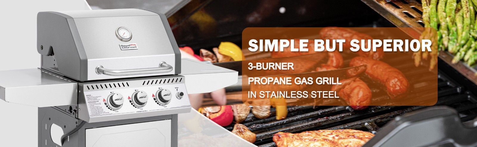 Royal Gourmet 3-Burner Gas Grill Stainless Steel Outdoor Garden BBQ Cooking
