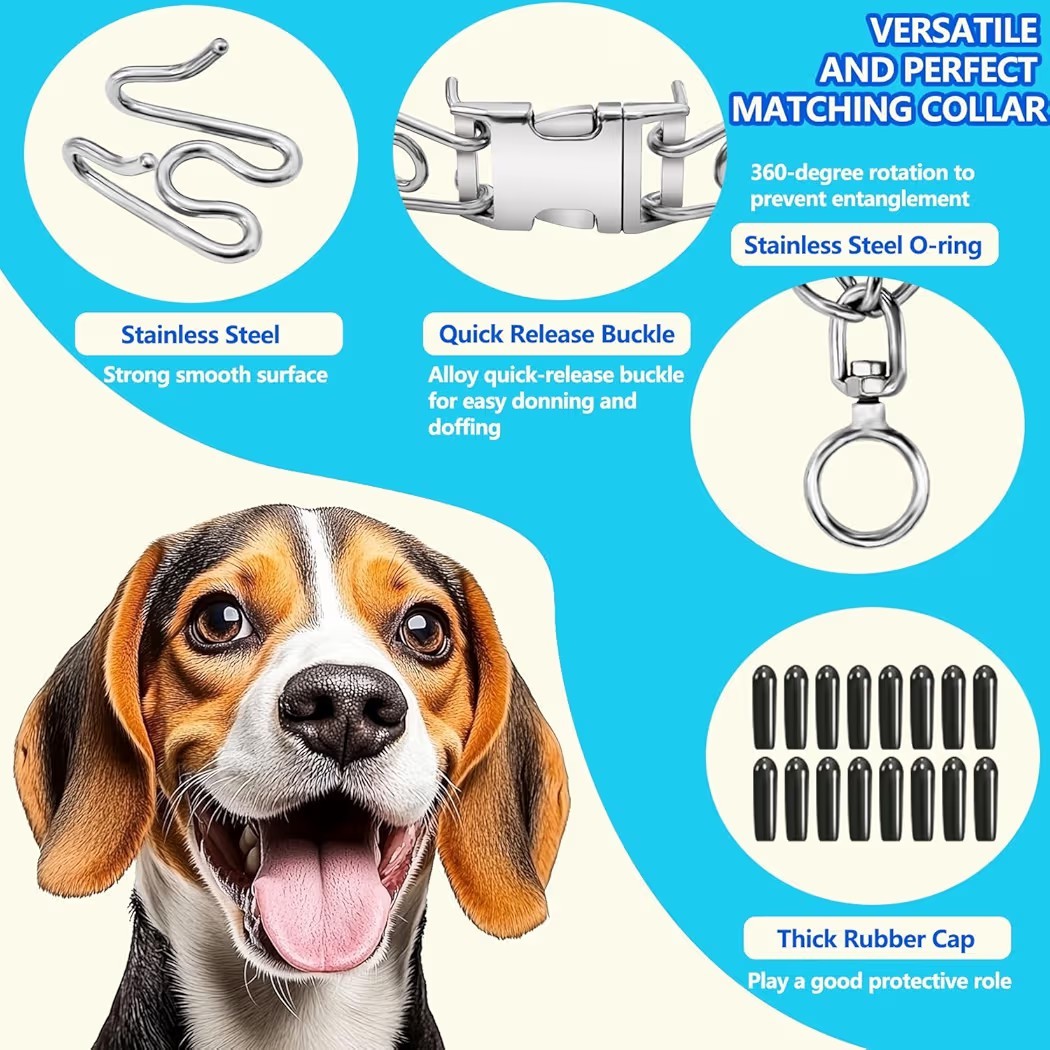 Stainless Steel Dog Collar, Tangle-Free 360° Swivel Collar with Quick-Release...