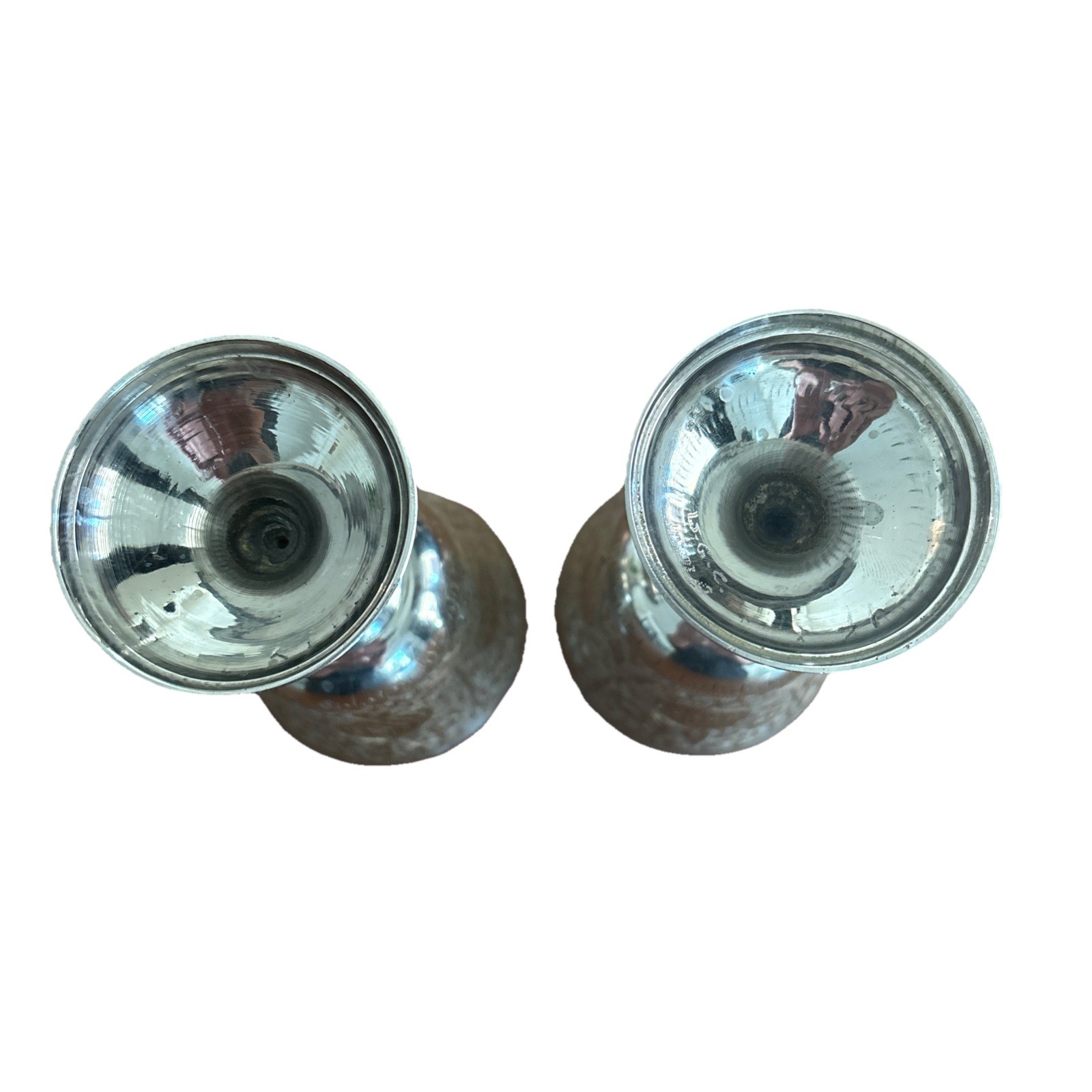 Vtg Chalice Goblet Silver Plate Brass Etched World Gift Z.Y.India 6” SET OF 2