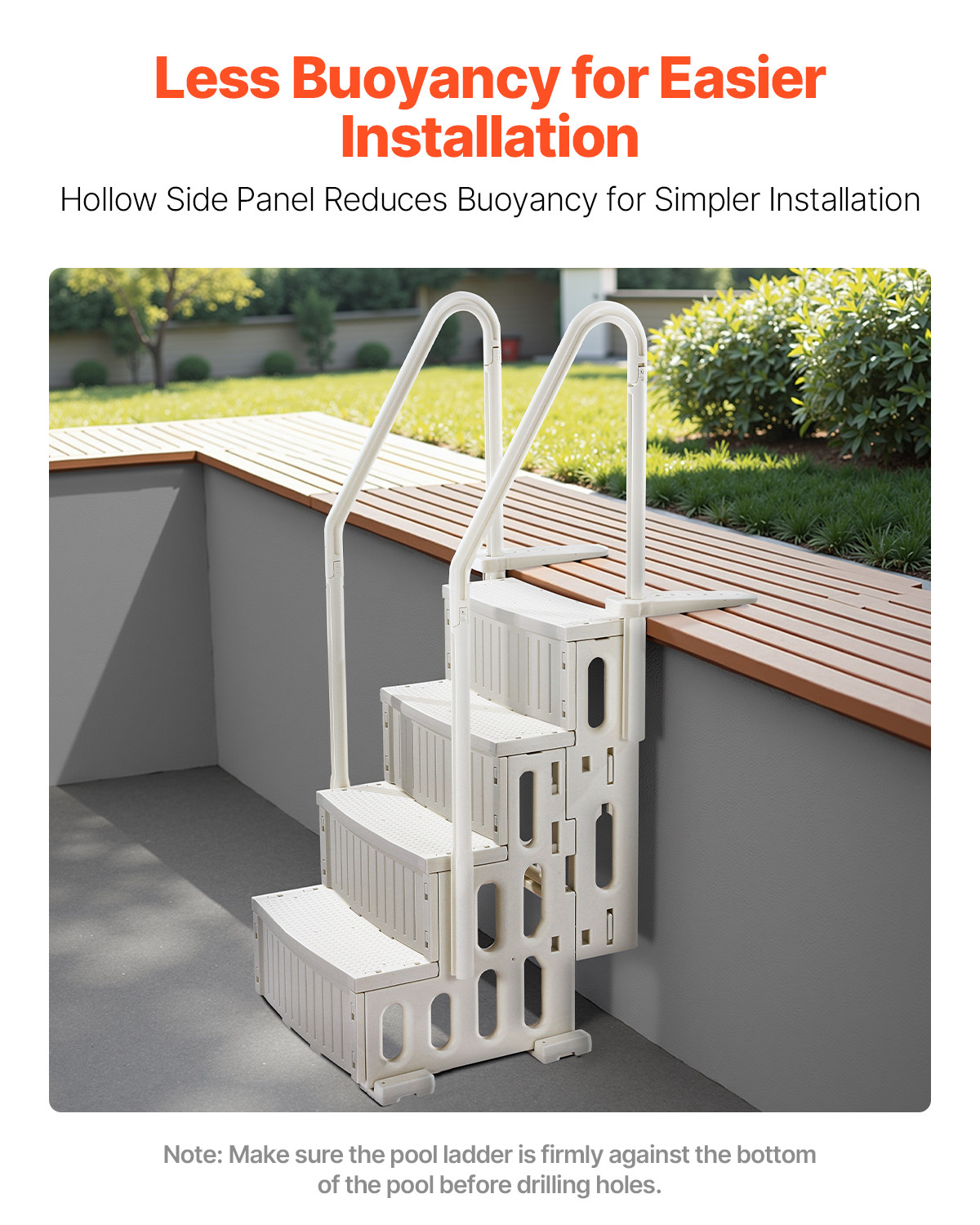 4-Step White Pool Ladder of Double Handrails Supports 400 lb for 48-54 In Pools