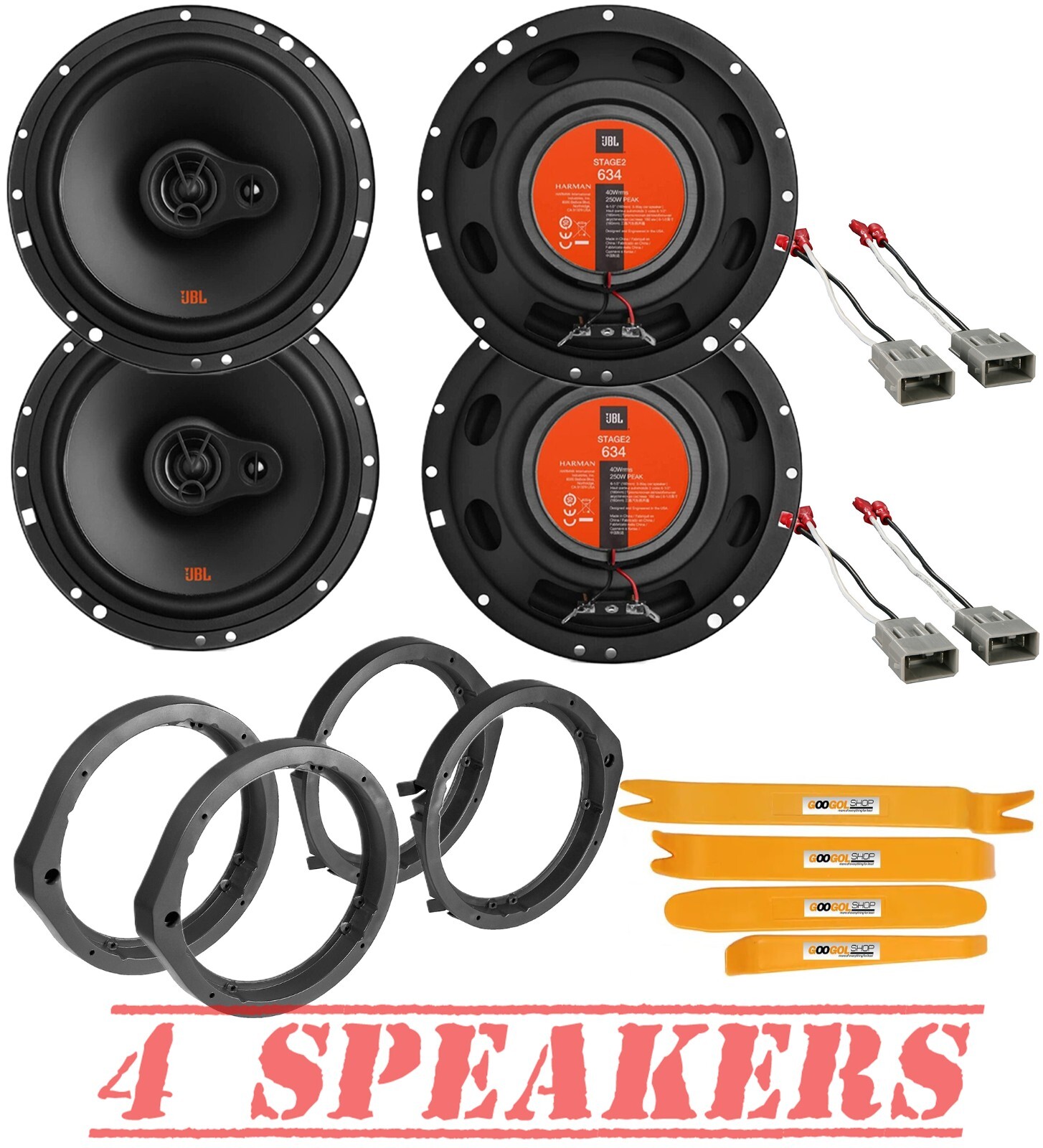 JBL Stage2 250W 3way 6.5" Speakers for 2006-2021Honda Civic & 2008-2022 Accord