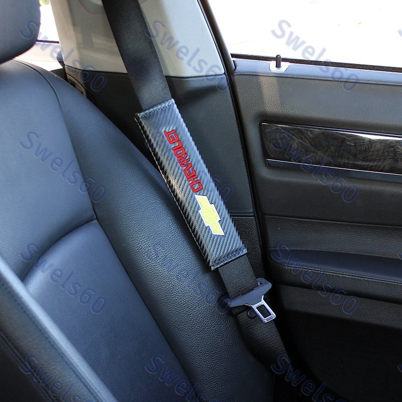 Carbon Look Embroidery SET Seat Belt Cover Shoulder Pads for Chevy Chevrolet