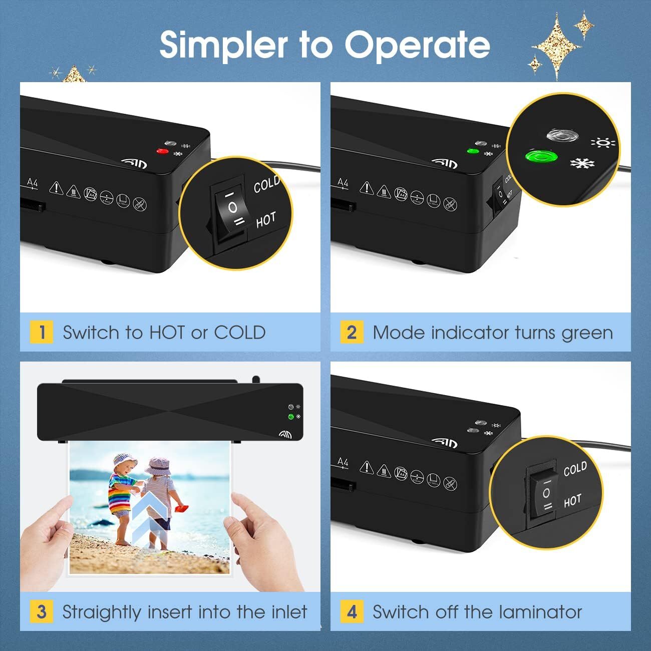 Laminator Machine A4 9 Inch 4 in 1 Thermal Laminator NO Laminating Pouches