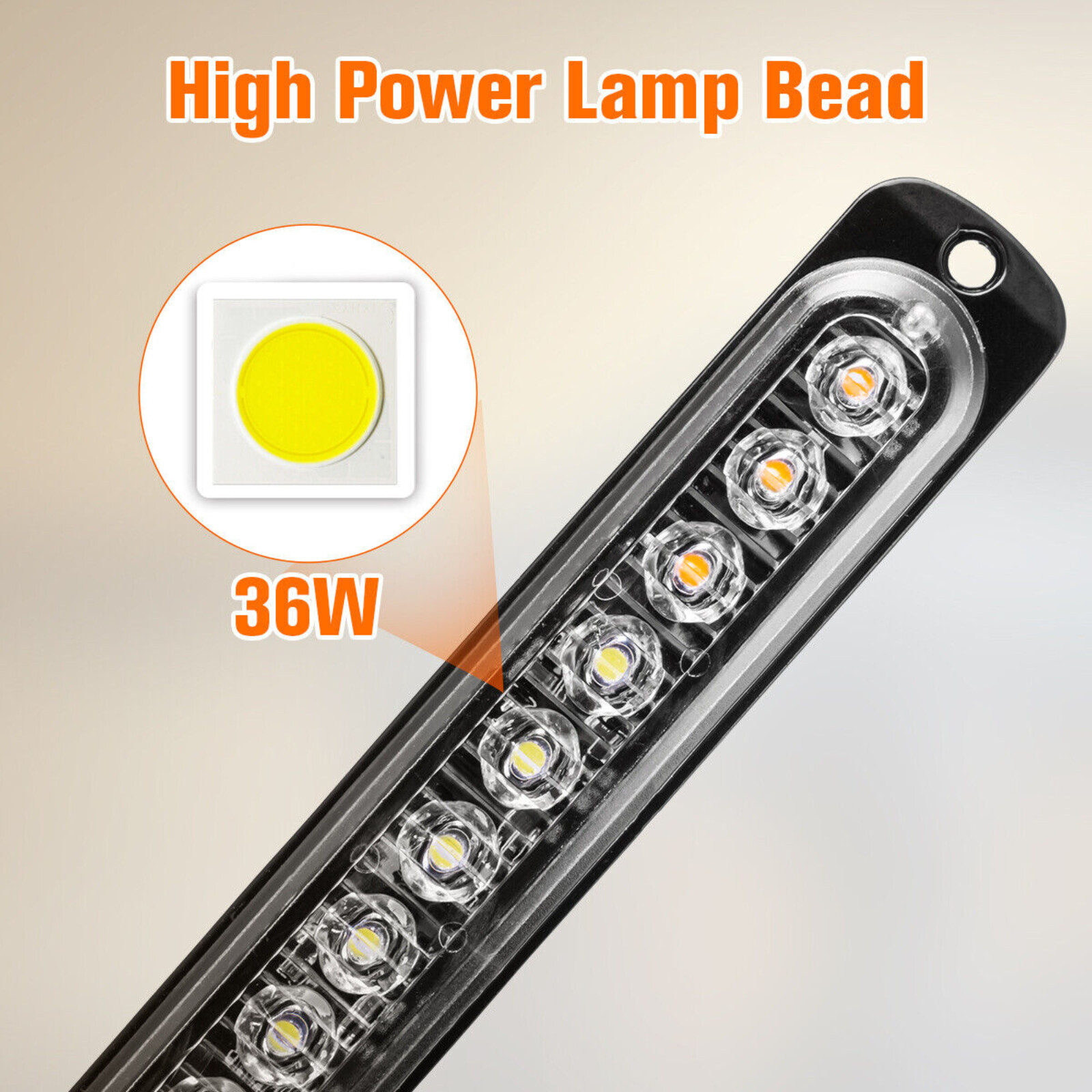 4PCS Amber/White 12 LED Car Truck Strobe Light Bar Flashing Warning Hazard Lamps