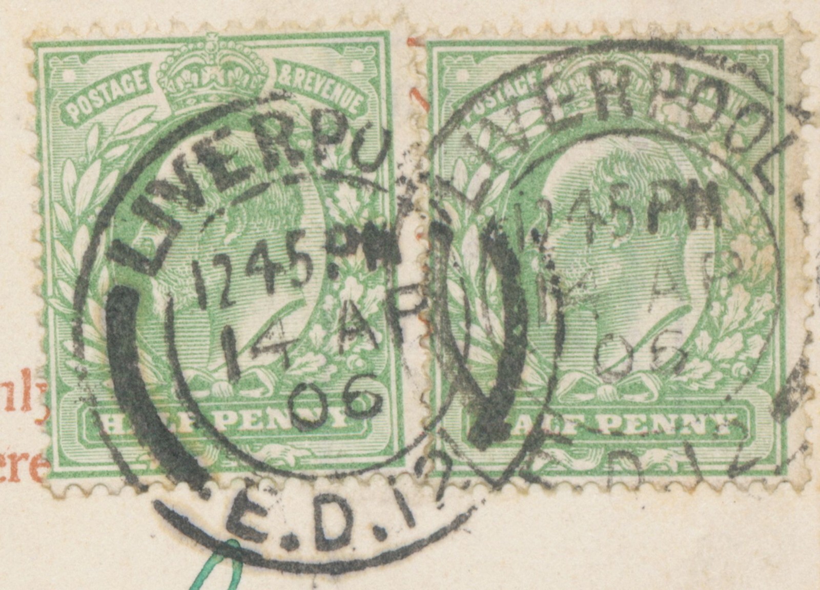 GB 1906 EVII ½d yellowgreen (2x) on superb coloured RP postcard (Olympia Theatre