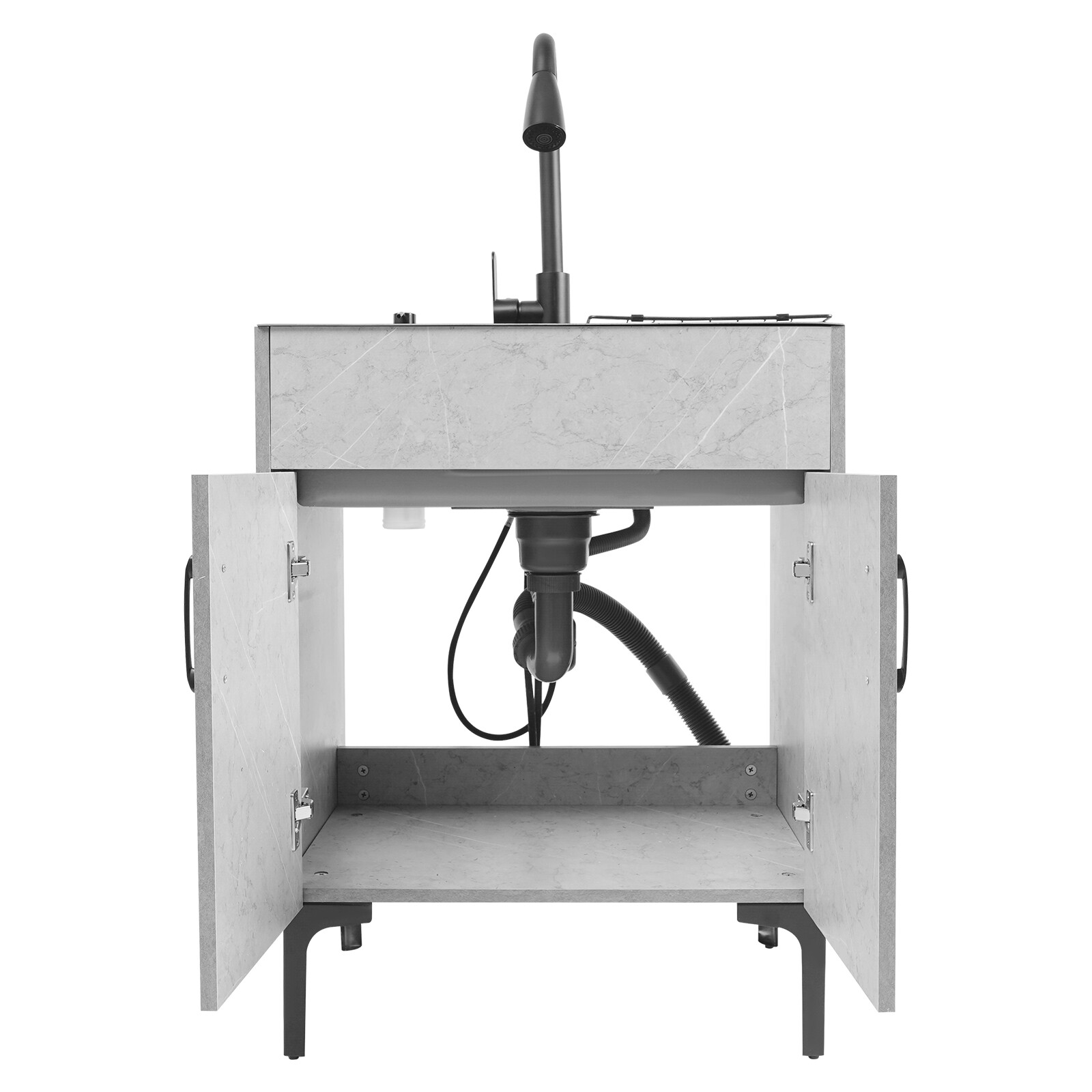 Gray Laundry Stainless Steel Sink with Cabinet + PDraining Basket+Faucet