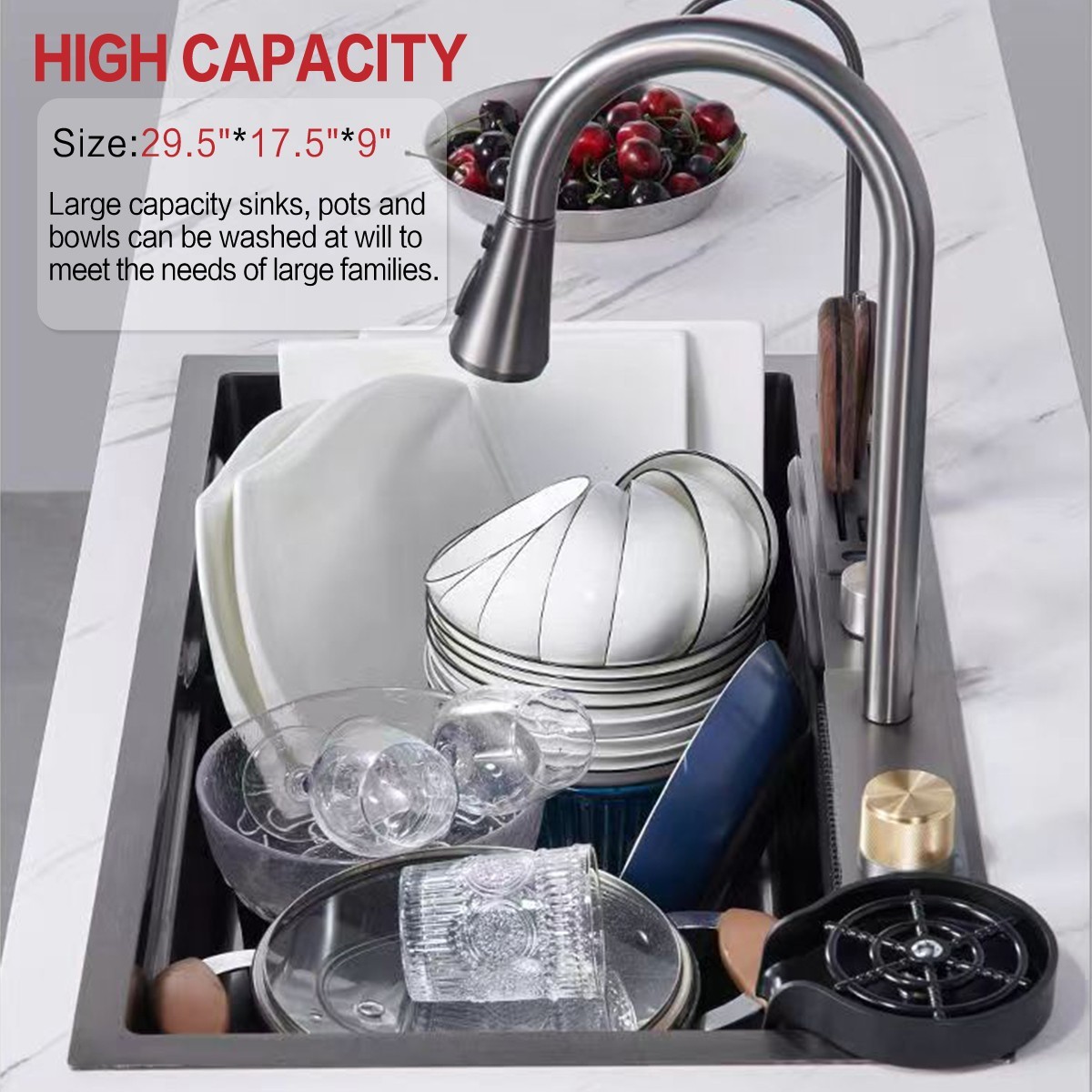 28x17 Flying Rain Stainless Steel Waterfall Kitchen Sink with Faucet Single Bowl