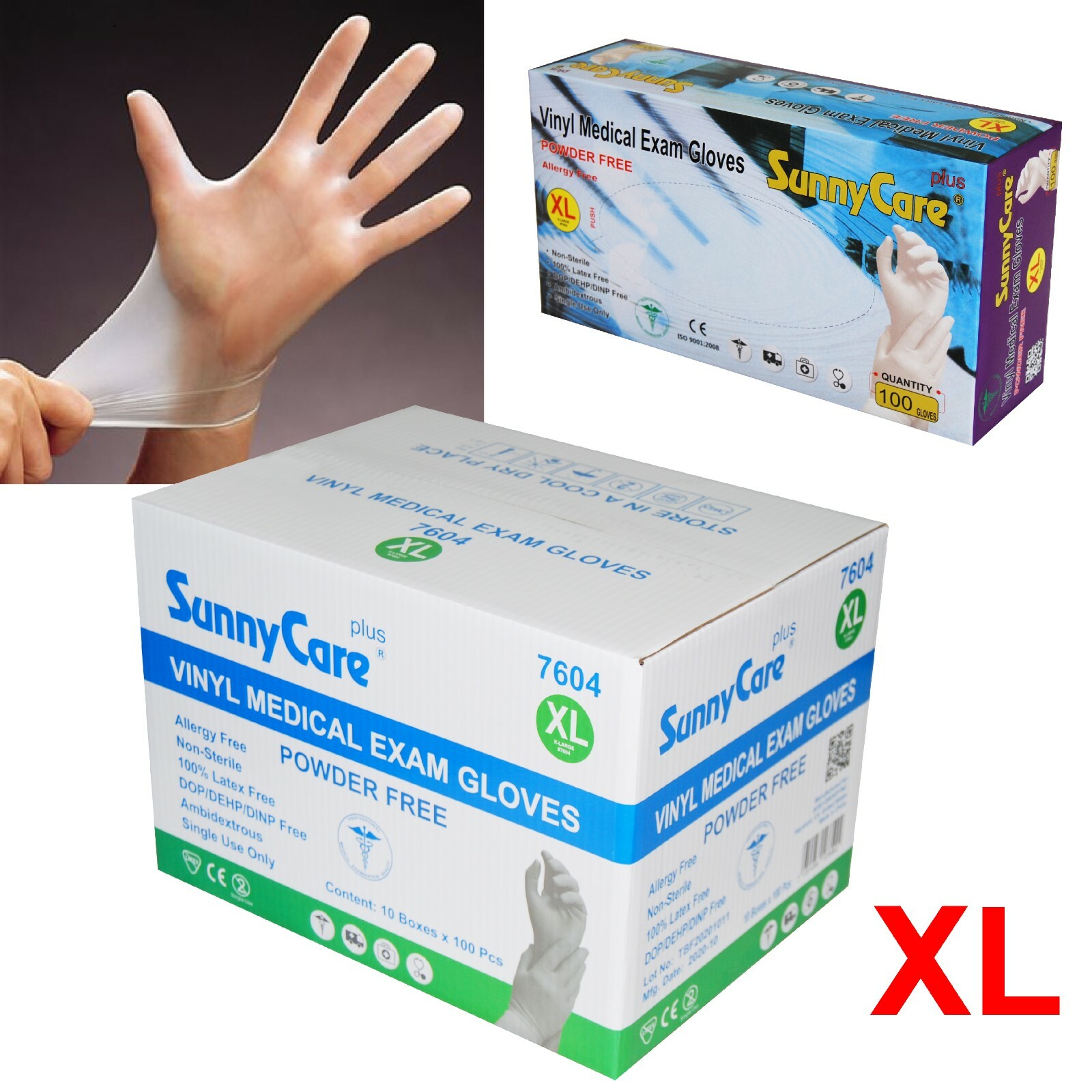 1000Pcs SunnyCare Vinyl Exam Gloves Powder Free (Latex Nitrile Free) 🔥🔥🔥🔥 XL