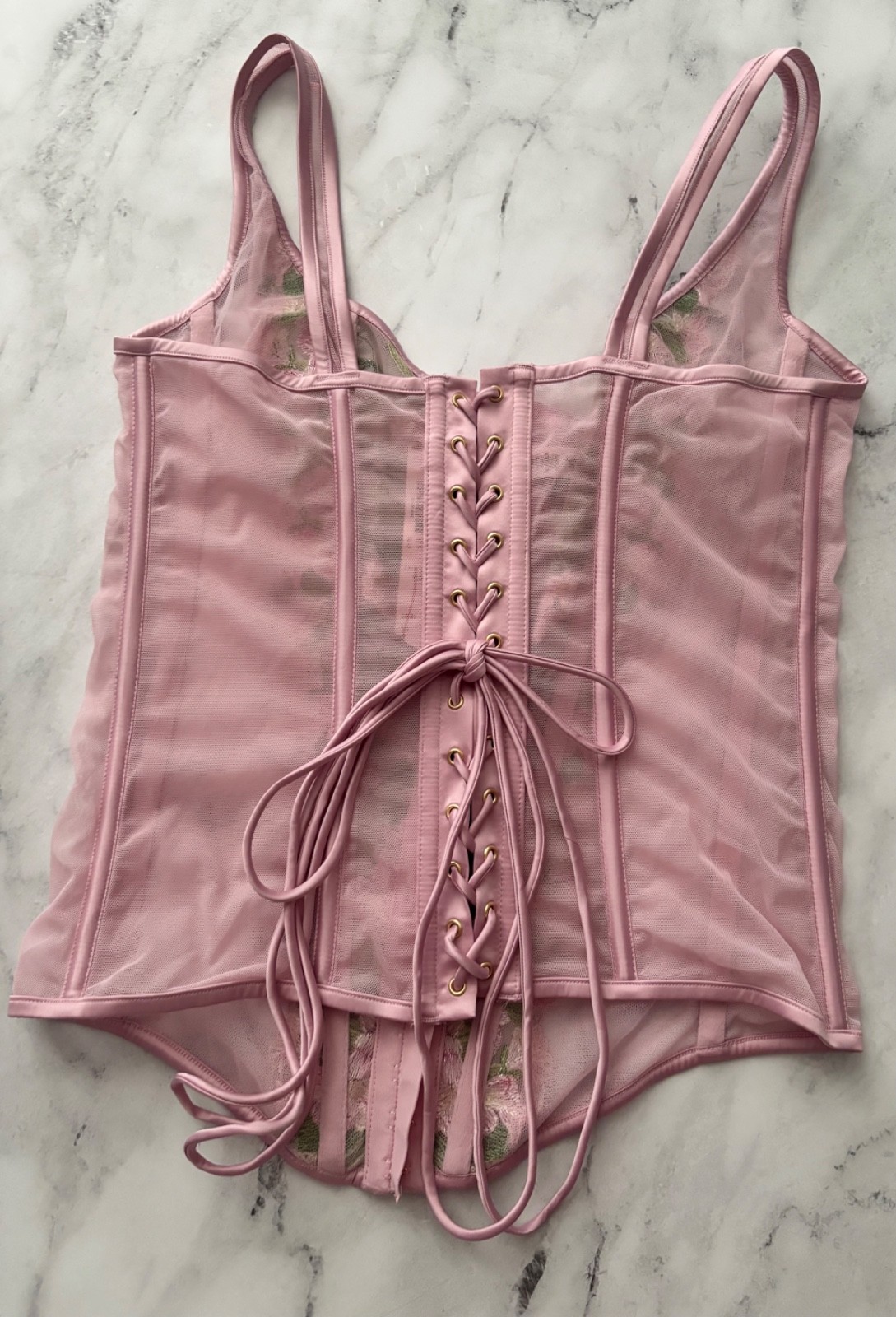 Victoria's Secret Lily Embroidered Floral Corset + V String Panty Set XL