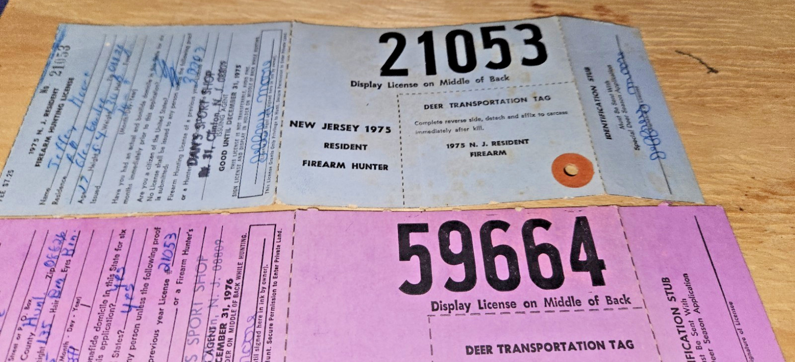Lot 7 Deer Licenses Tags New Jersey State Big Game Firearm Bow Hunter 1975-1979