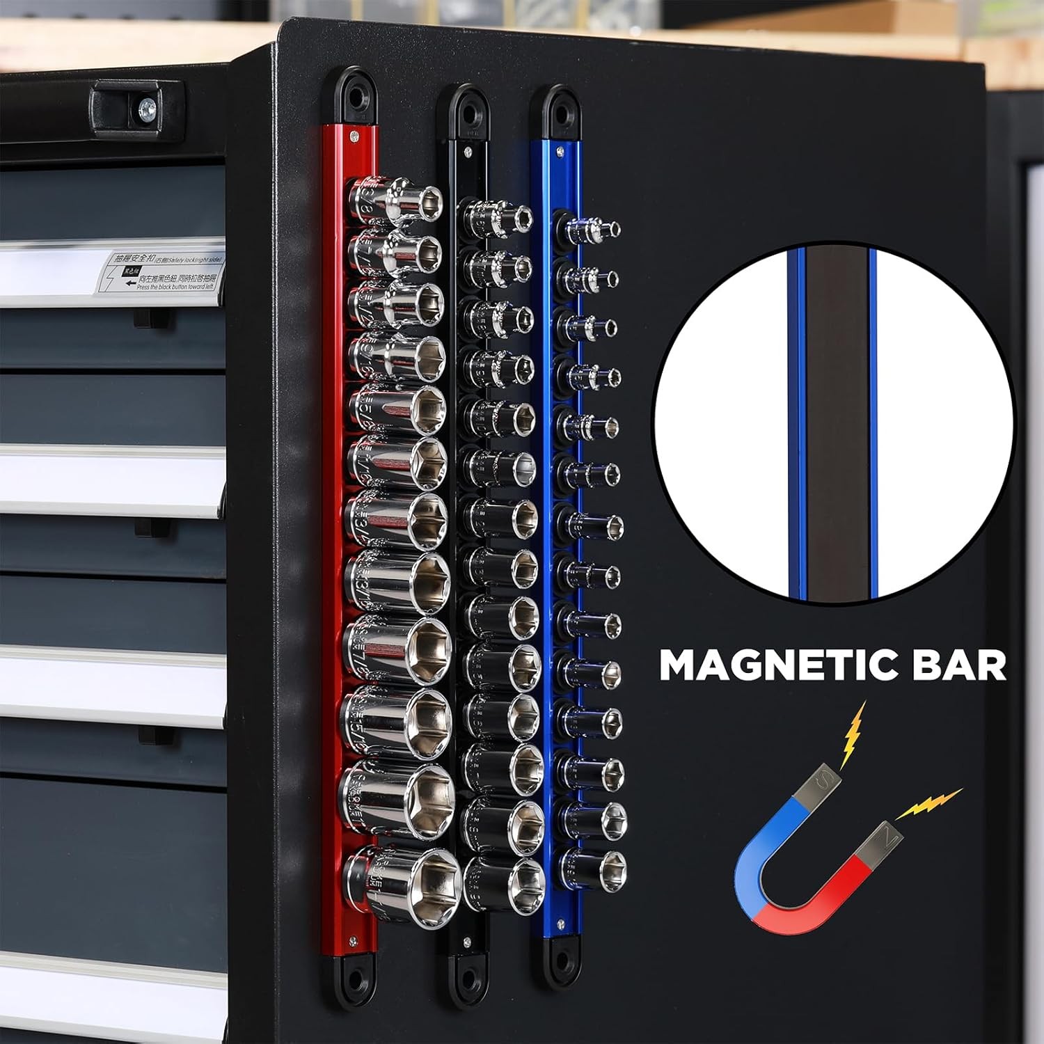 Aluminum Magnetic Socket Organizer 3 PCS Socket Rail Holder, 1/4-Inch x 14 Clips