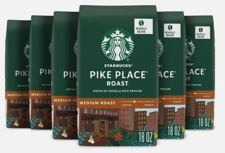 6 bag LOT Starbucks Whole Bean Coffee Pike Place Medium Roast New sealed 12oz