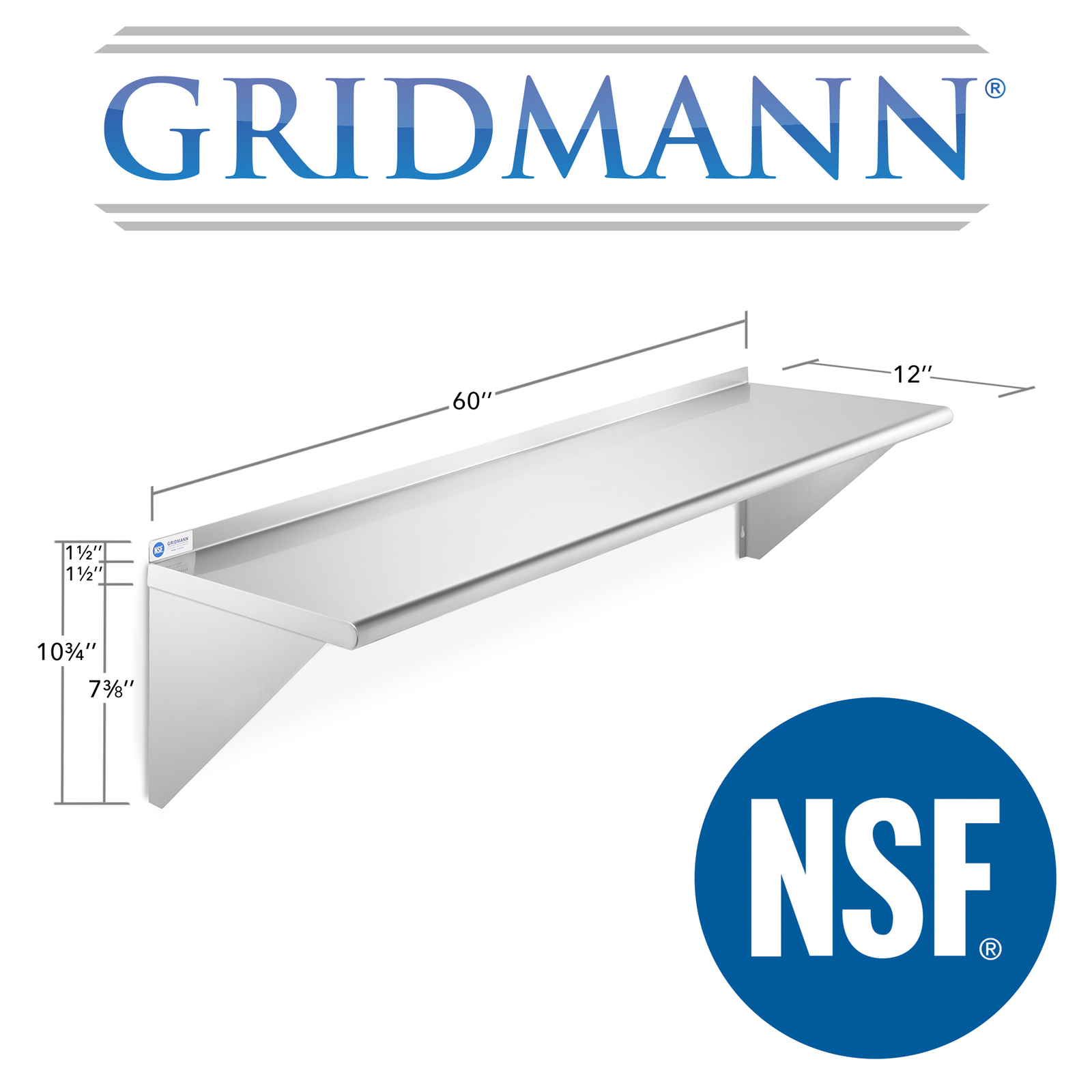 NSF Stainless Steel 12" x 60" Wall Shelf Commercial Kitchen Restaurant Shelving