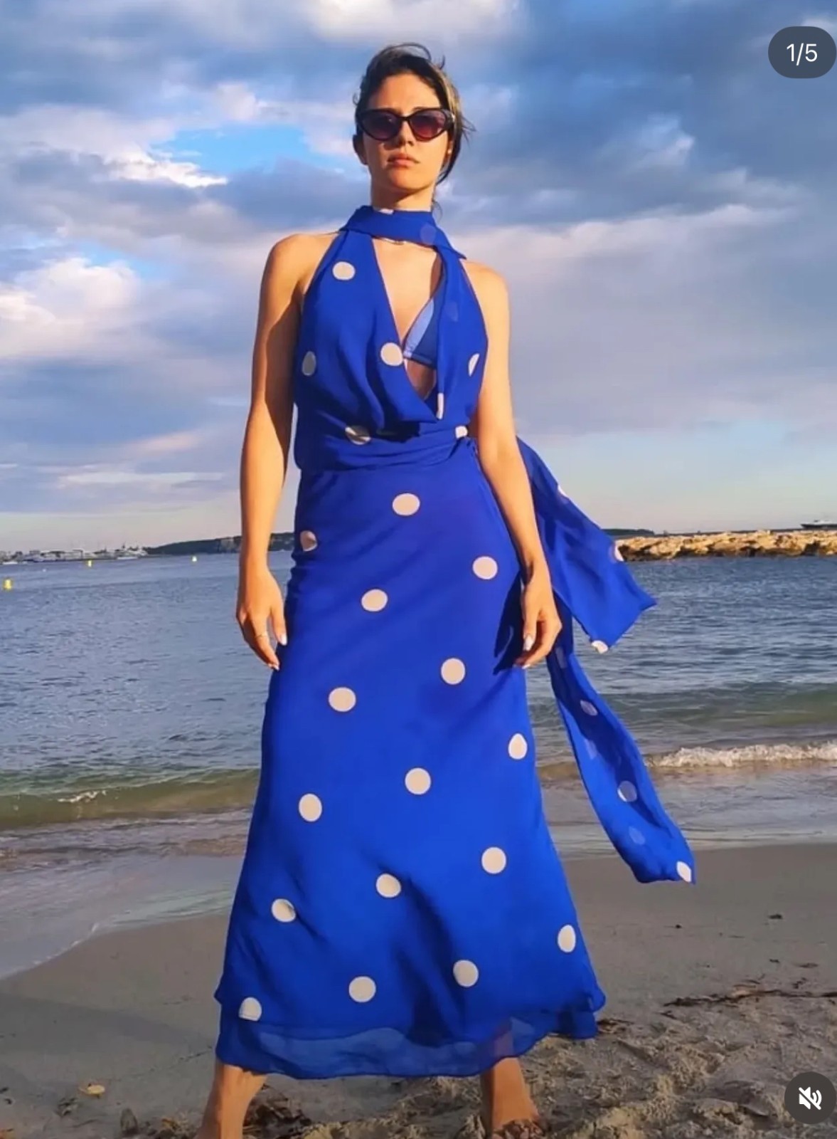 ZARA NEW FW25 PRINTED POLKA DOT MIDI DRESS Blue / White 8410/430_M,L