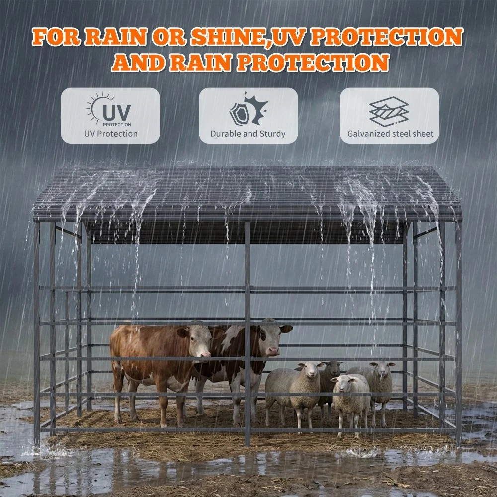 13x13FT Metal Farm Animal Shelter Livestock Shed Cowshed Outdoor Pasture Housing