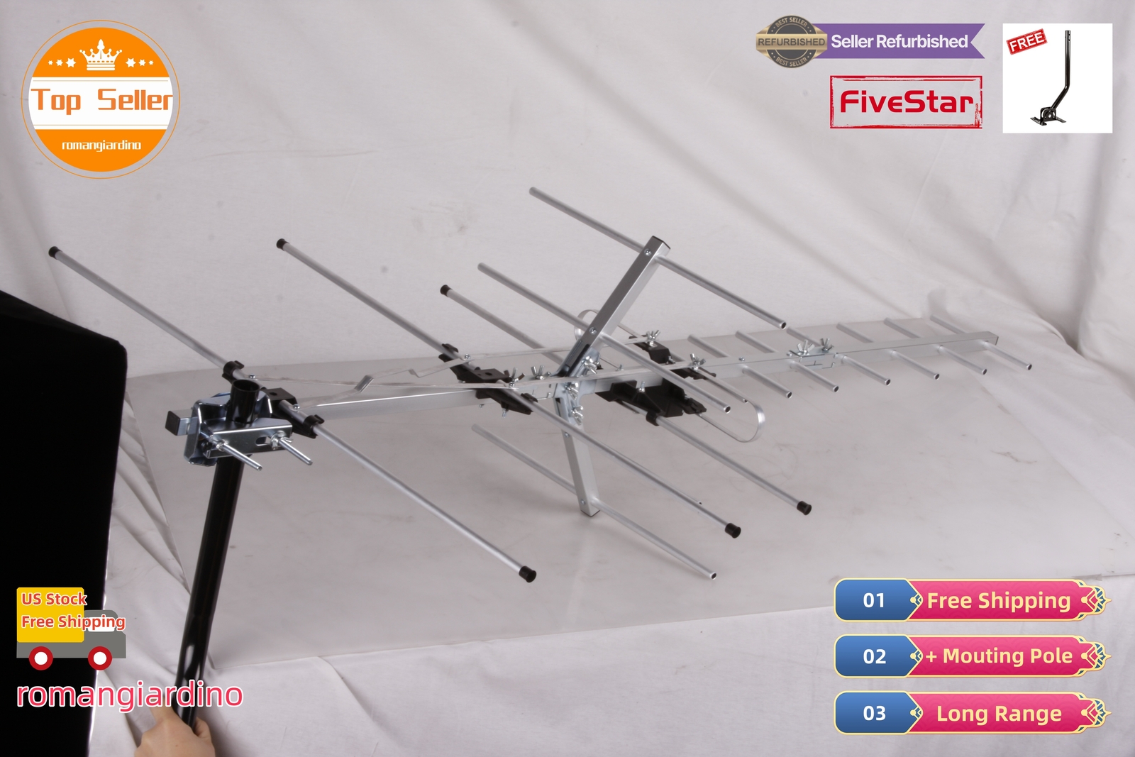 Yagi Outdoor TV Antenna 250 Mile for Strong, Weatherproof VHF UHF FM Pole