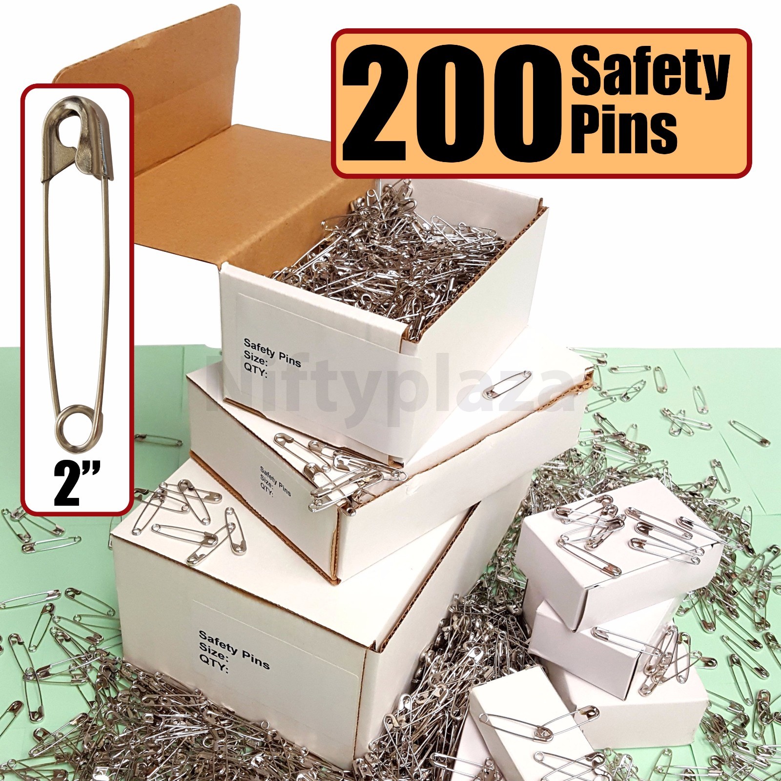 NiftyPlaza 200 Extra Large Safety Pins, Size 2 Inch, Quilters Crafting Diapers