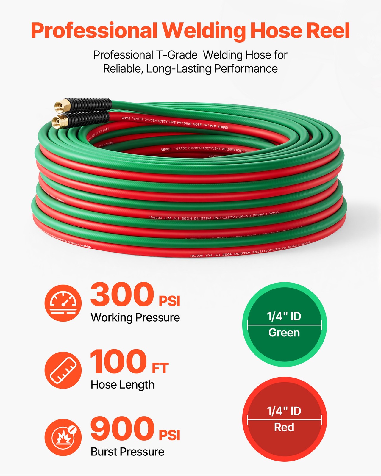 VEVOR Retractable Welding Hose Reel Hand Crank Hose Reel with 1/4" x 100FT Hose