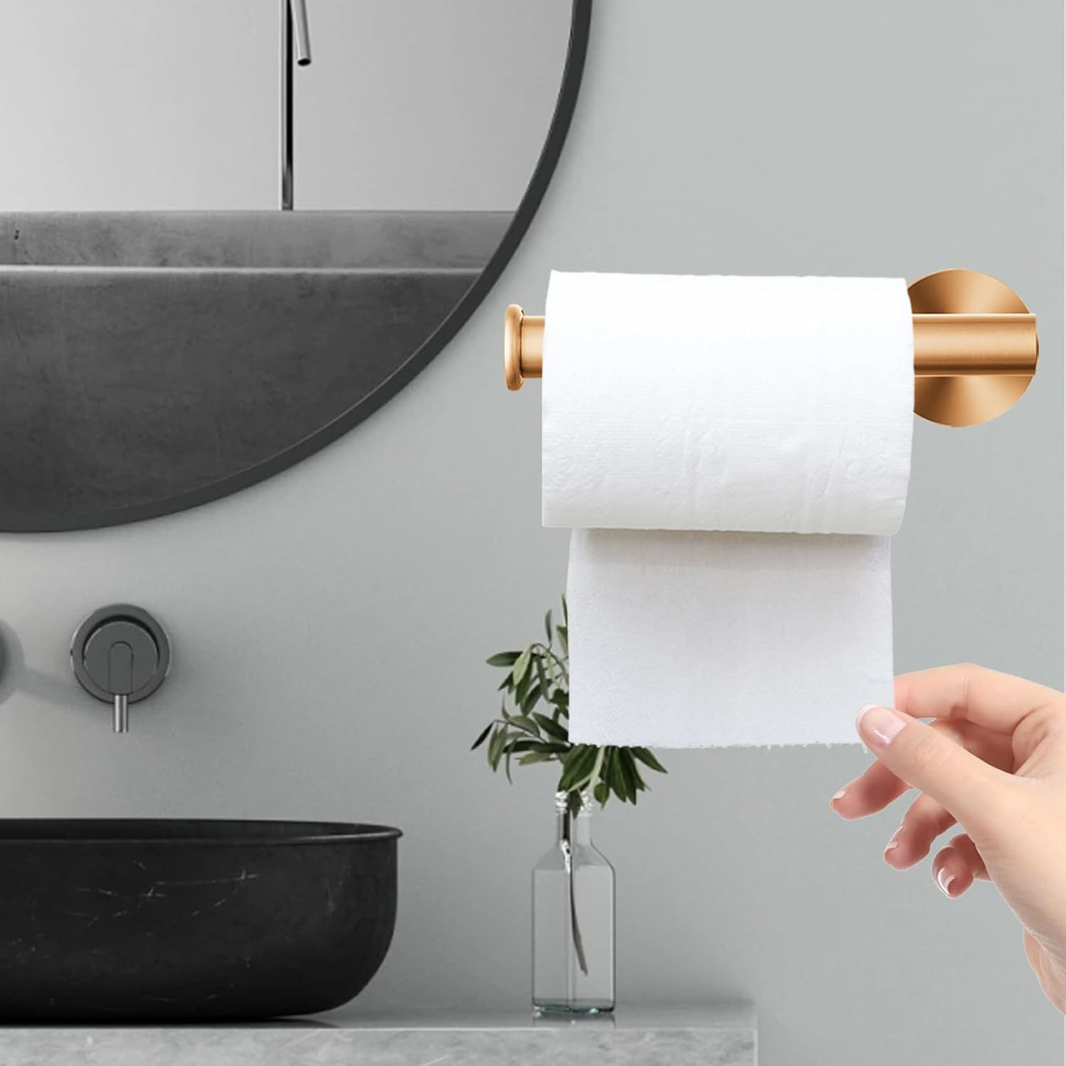 Brushed Gold Bathroom Hardware Set, Towel Ring & Toilet Paper Holder, Stainless