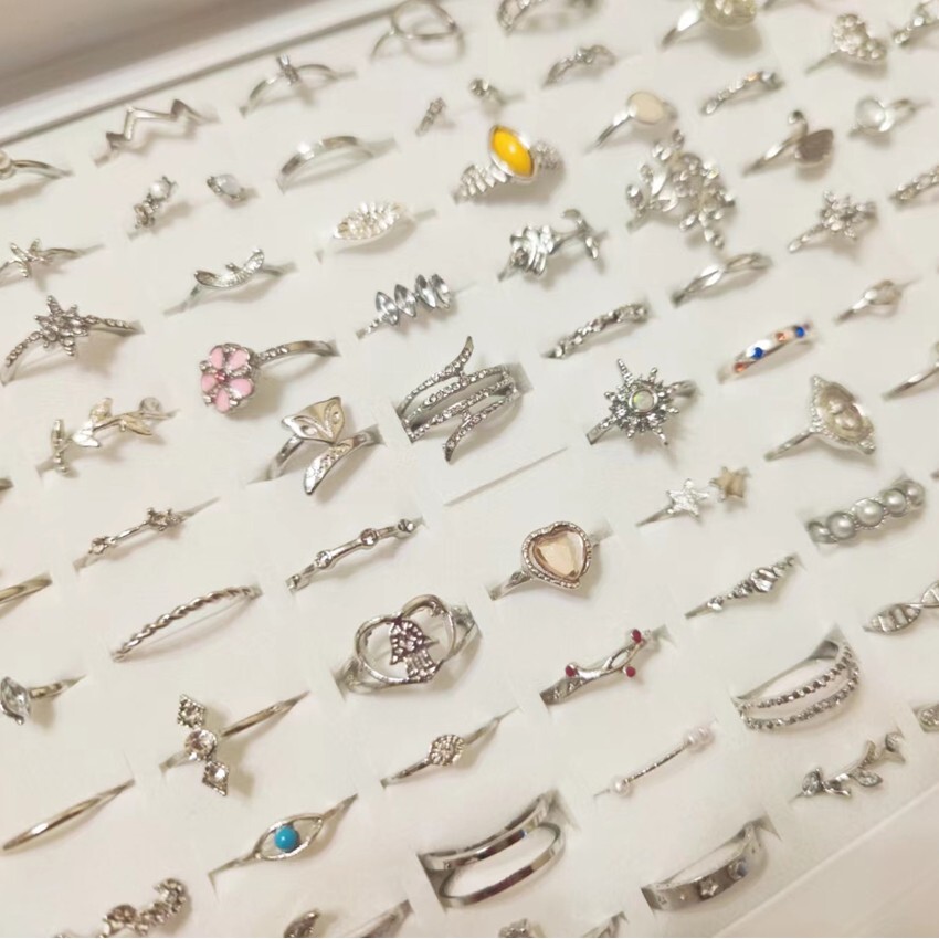 Bulk Lots 50 Antique Silver Bohemia Vintage Rings Mix Women Stone Retro Charms