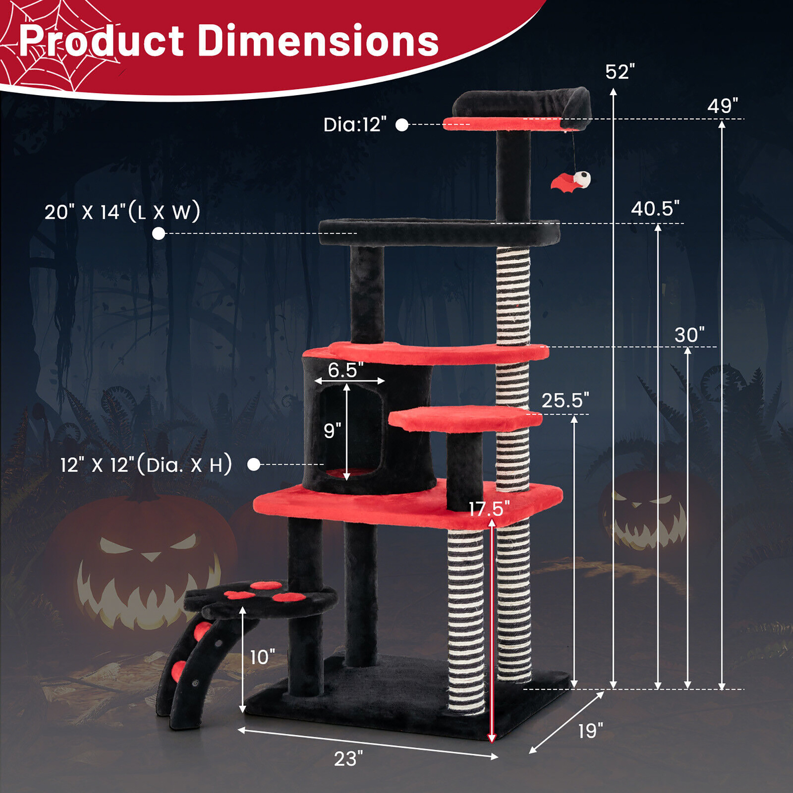 Gothic Cat Tree 52'' Tall Cat Tower w/ Cat Bed Cat Condo Sisal Scratching Post