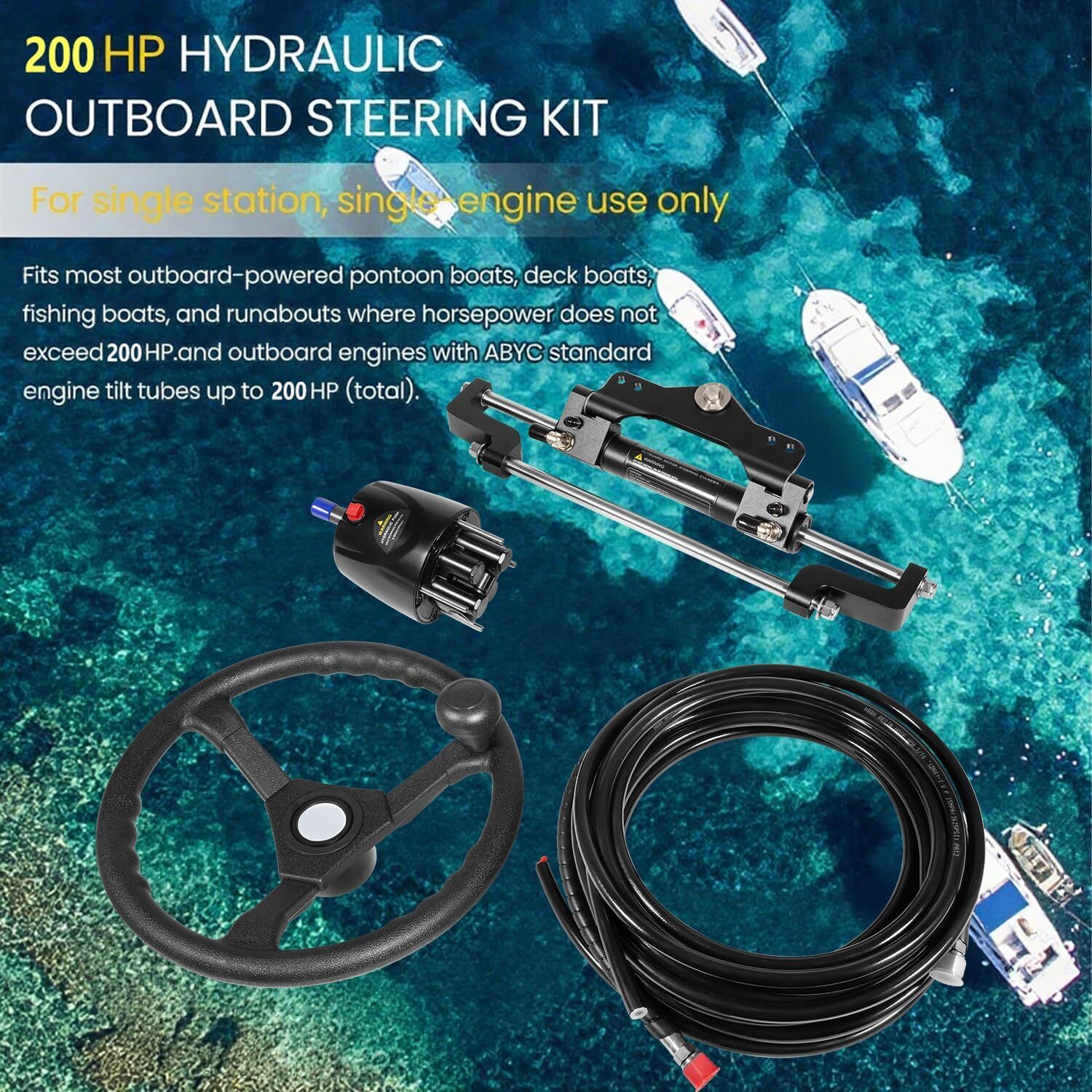 200HP Hydraulic Outboard Steering Kit Boat Marine System for Single Station