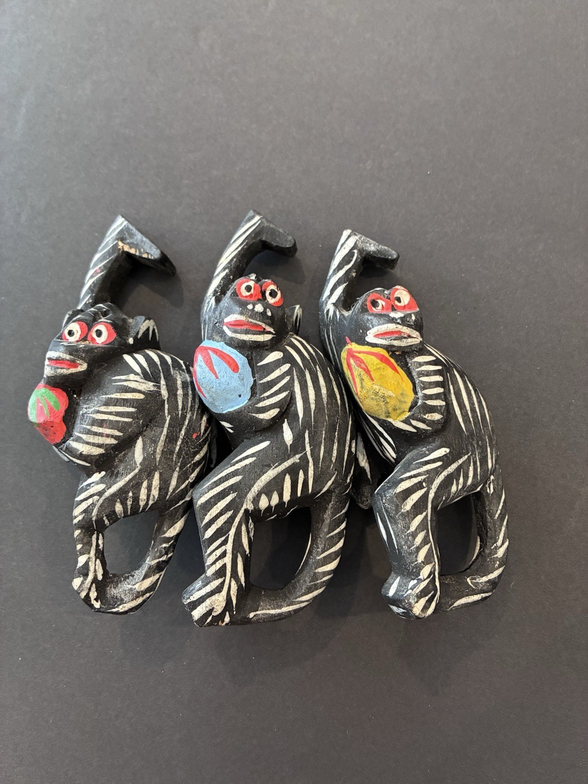 Vintage Hand Painted Wood Carved Hanging Monkeys Folk Art