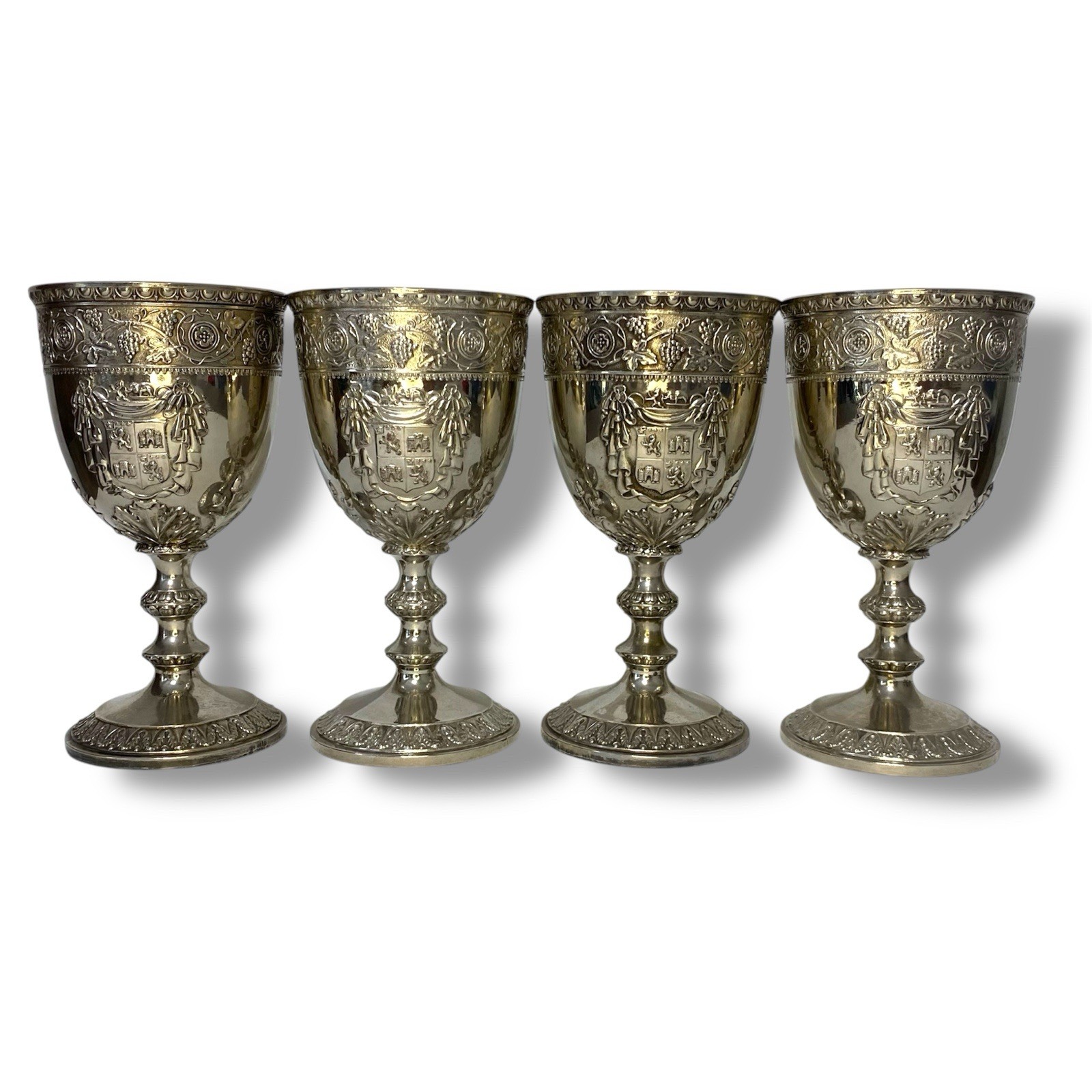 Vintage Corbell & Co Silverplate Goblets Set 4 Baroque Heraldic 6.5" Wine Cups