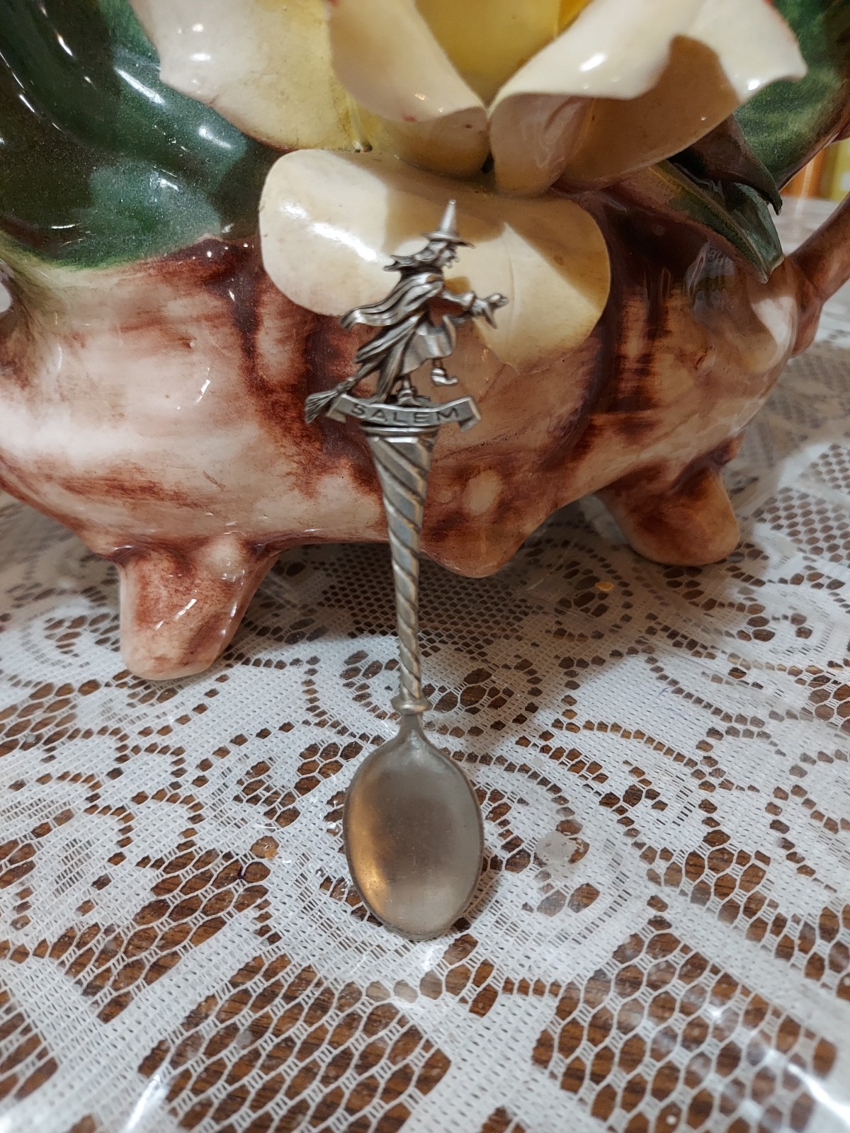 Vintage Souvenir Pewter Spoon, Salem Massachusetts, Witch Spoon