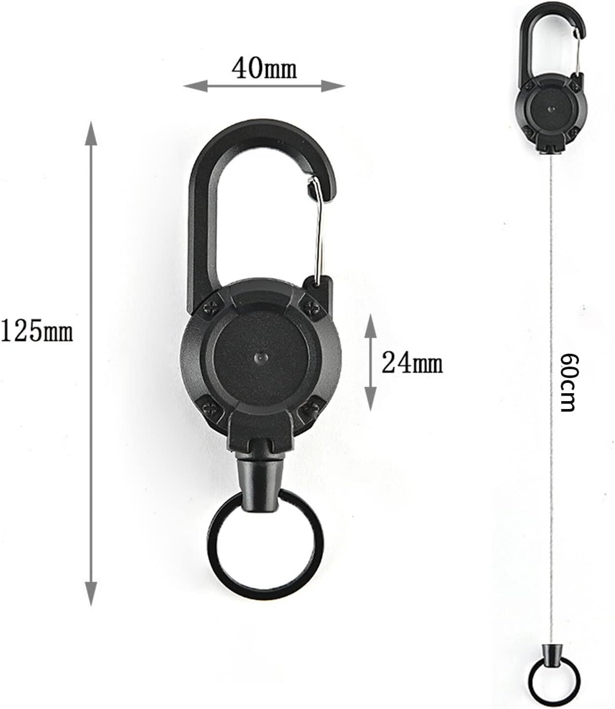 2Pcs Heavy Duty Keychain Retractable Carabiner Car Key Chain with Badge Holder