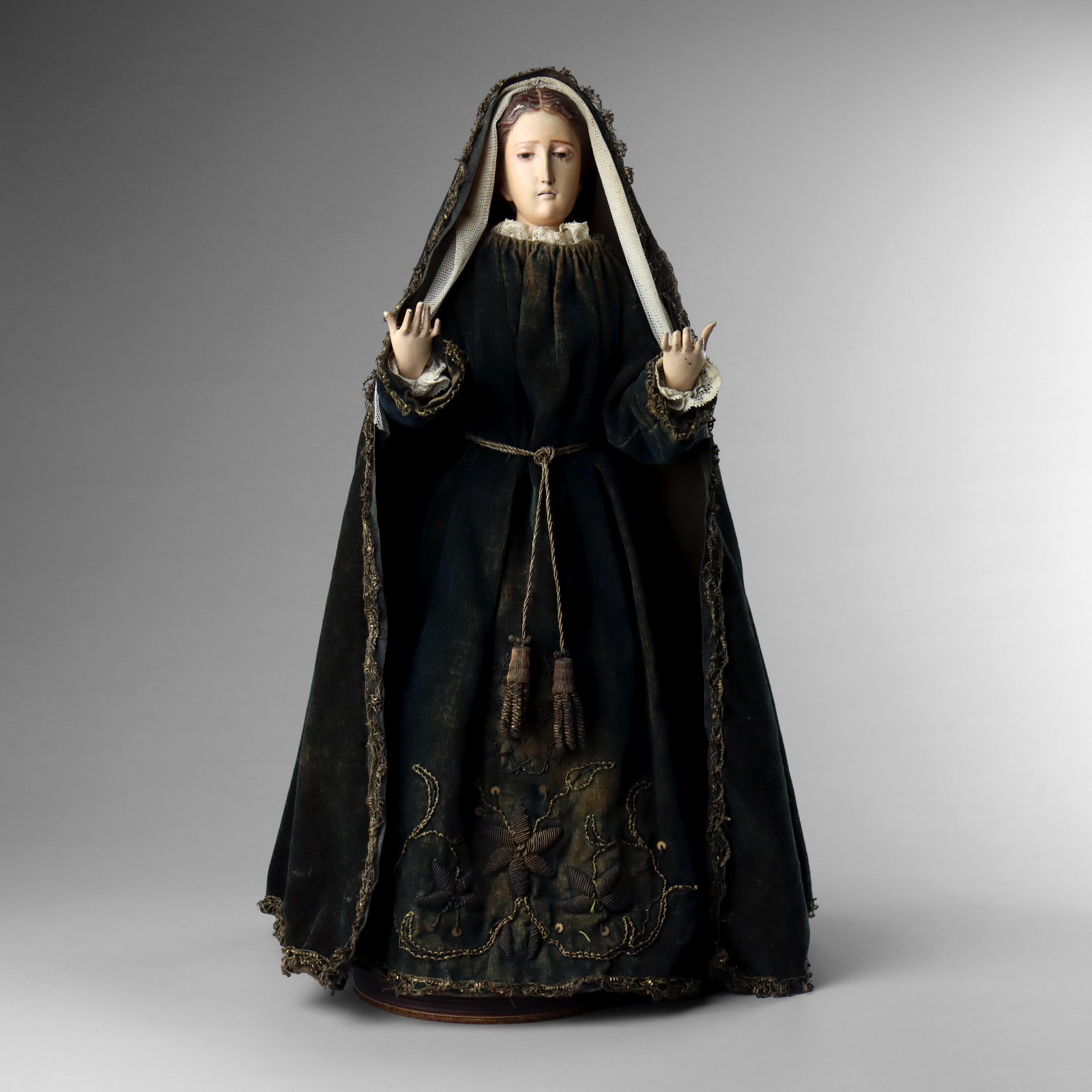 Antique 19th C Carved Wood Polychrome Santos Virgin Mary Madonna Lady of Sorrows