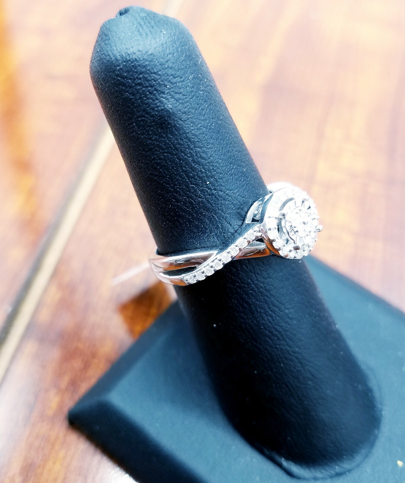 Genuine Diamond Ring sterling silver 0.25ctw promise/ engagement ring halo clust