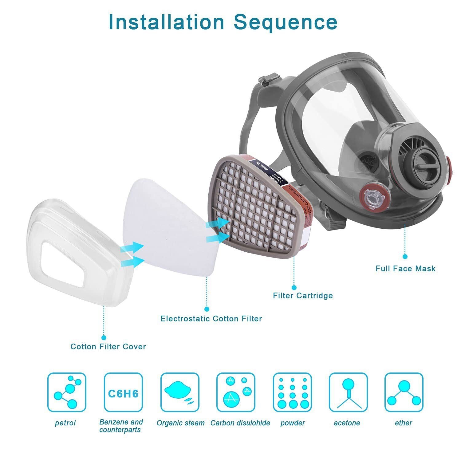 15 IN 1 Gas Mask Full Face Respirator Paint Spray Chemical Facepiece Safety 6800