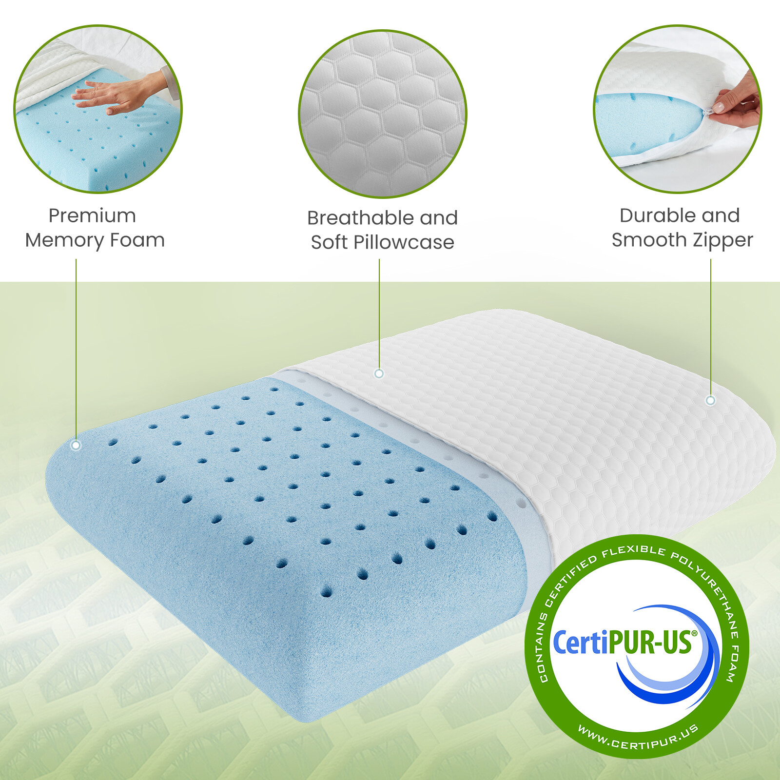 Cooling Memory Foam Pillow with Pillowcase - Neck Support for Side Sleepers