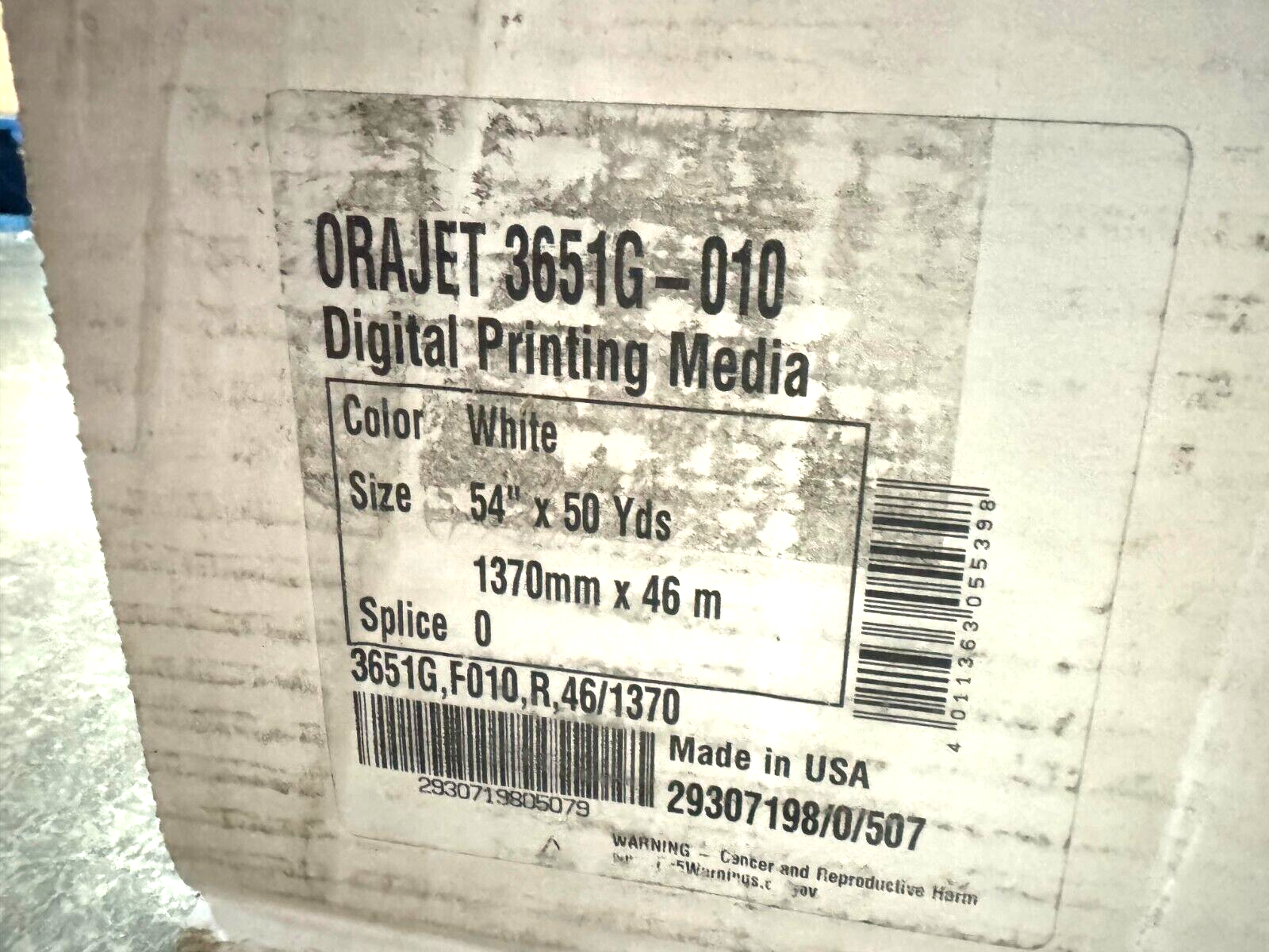 Orafol 3651G-010 Orajet Vinyl, Digital Printing Media, 54" x 50 yds, Matte White