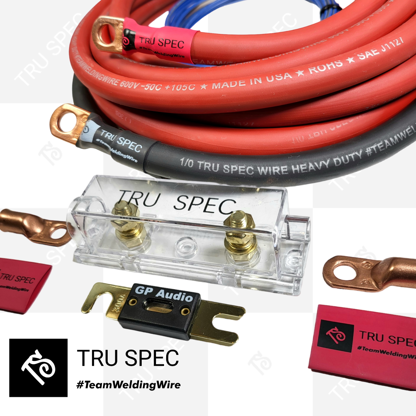 1/0 AWG GAUGE TRU SPEC OFC PURE COPPER AMP INSTALL WIRING KIT RED BLACK WIRE