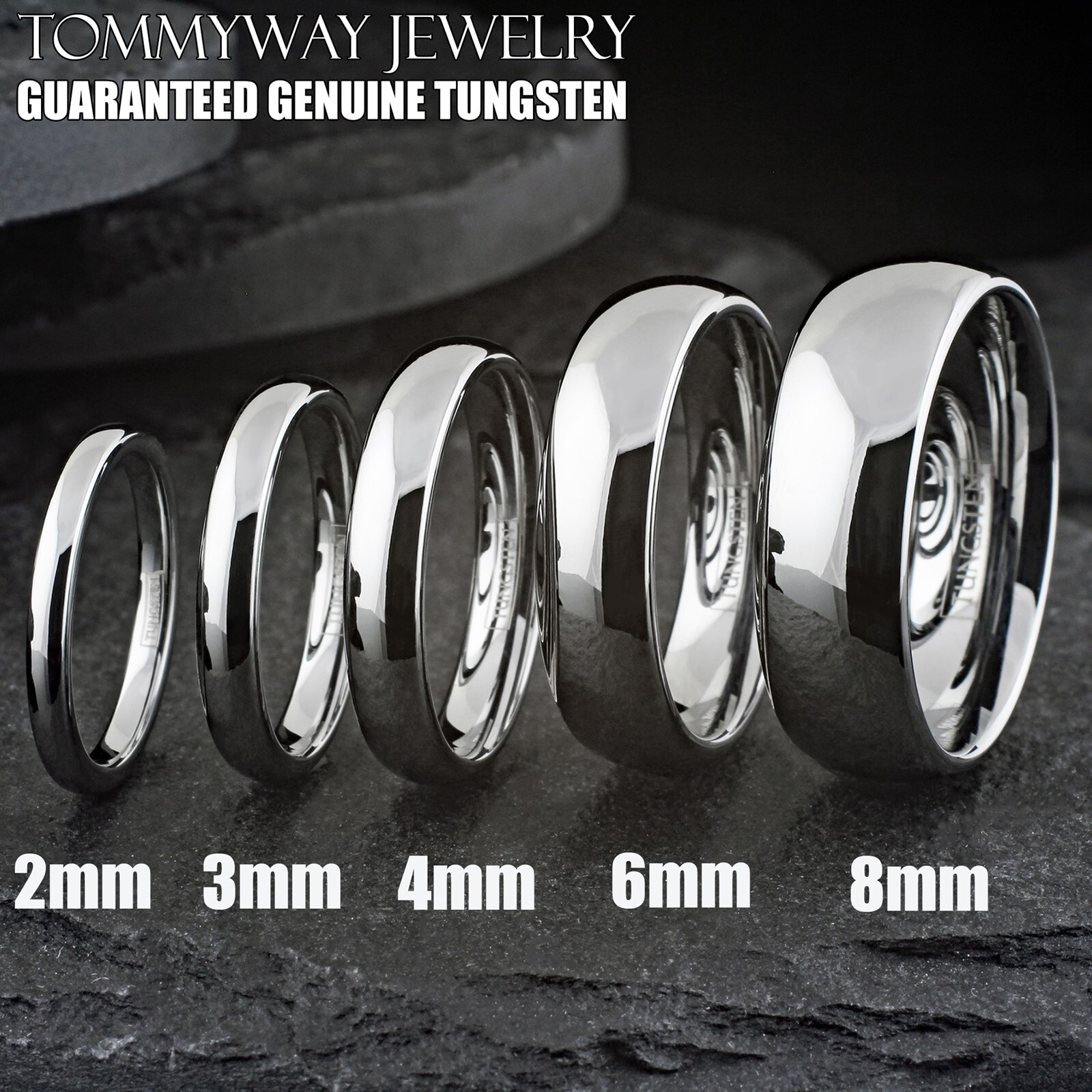 Tungsten Carbide Silver Polished Plain Wedding Band Ring 2mm 3mm 4mm 6mm 8mm
