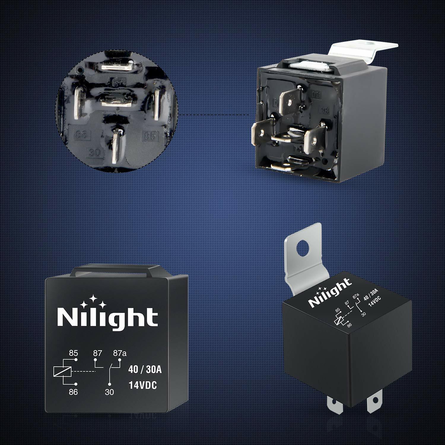 Nilight Socket 10 Pack SPDT Bosch Electrical 12V 30/40 Amp 5-Pin Relays Switch